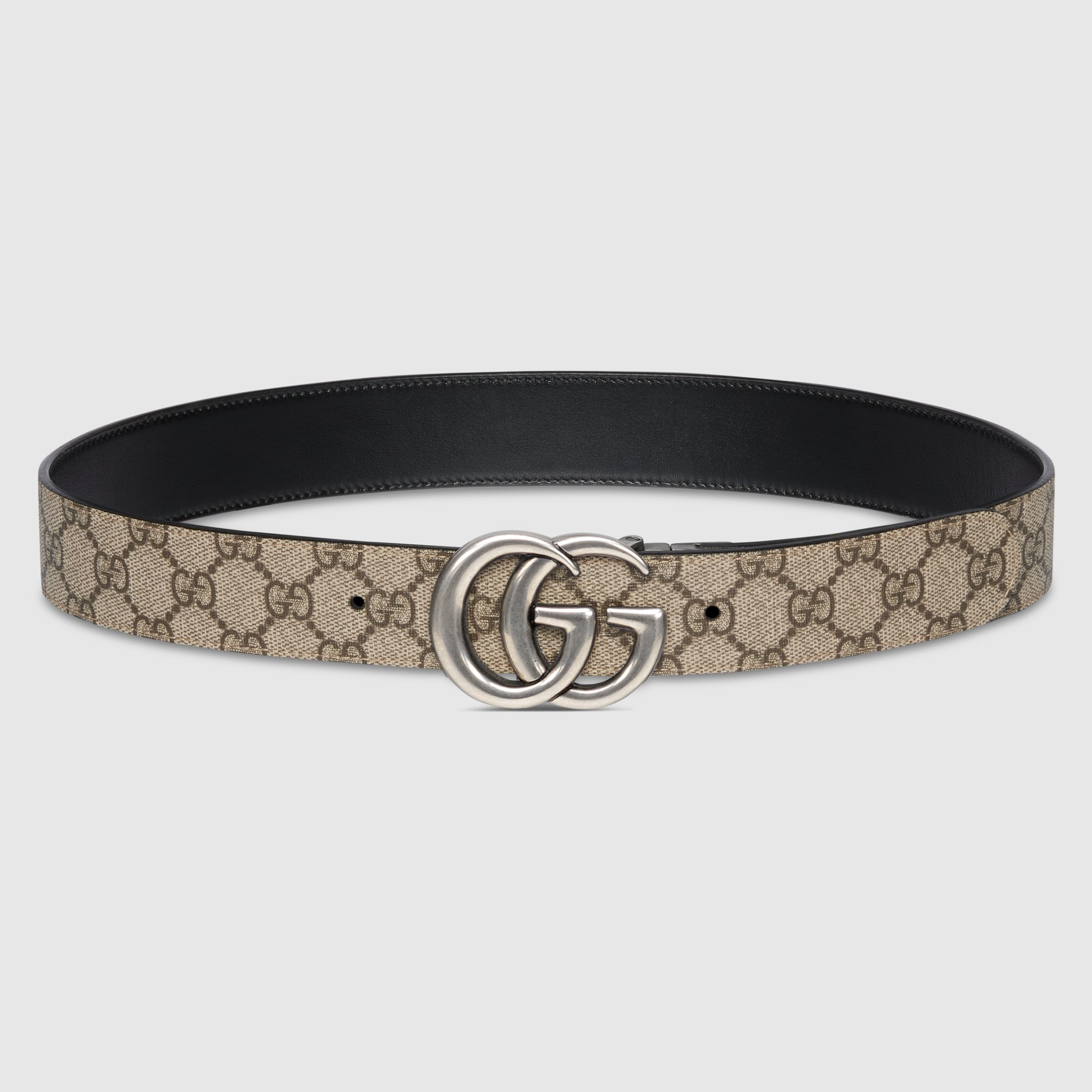 GUCCI ハンドルベルト ブラック GG Marmont reversible belt in beige and ebony GG Supreme