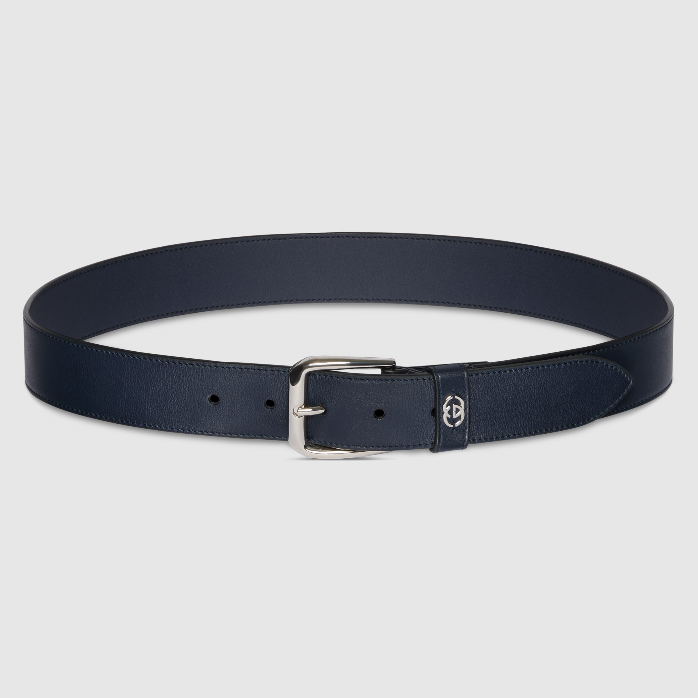 Belt with Interlocking G detail in blue leather | GUCCI® US