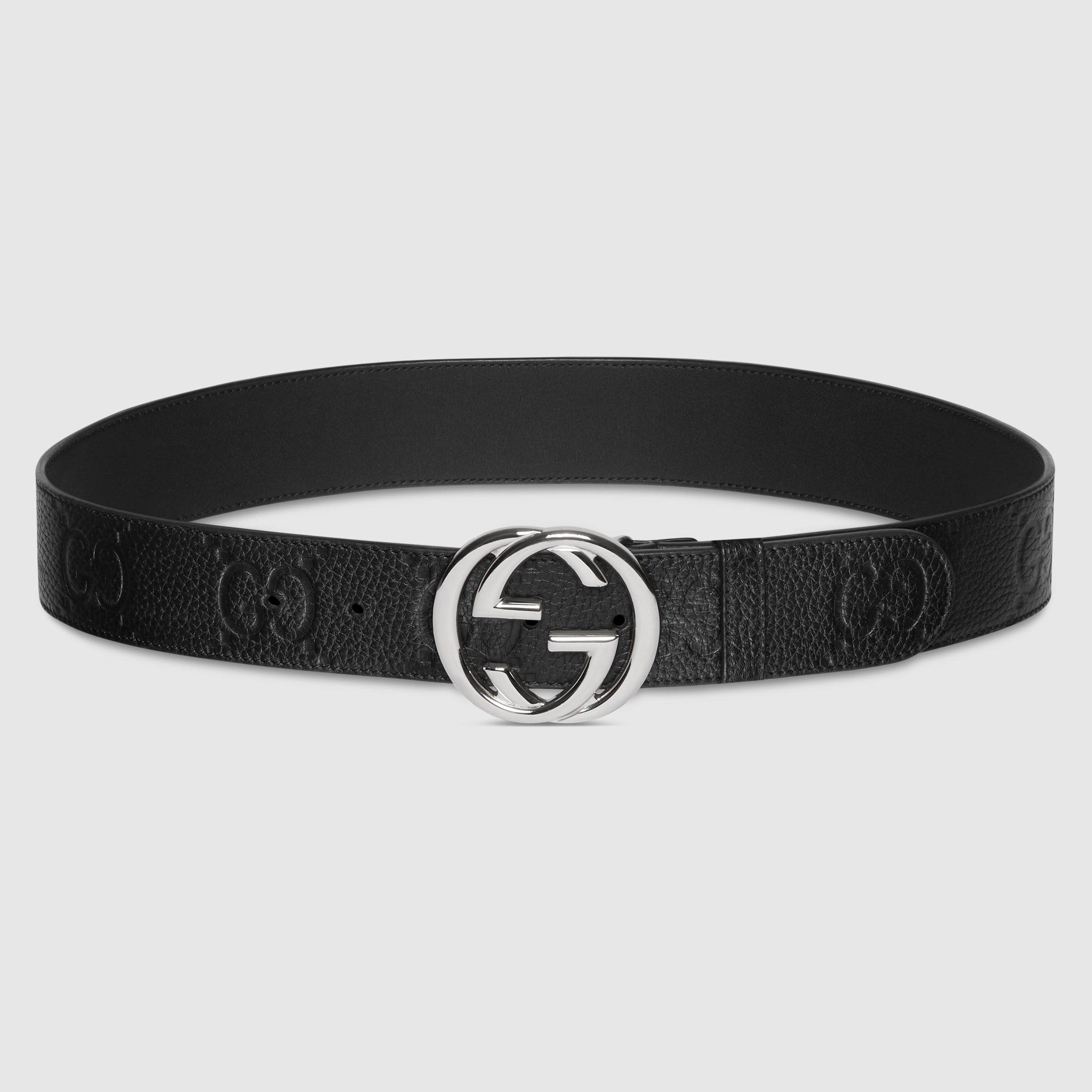 ベルト GUCCI SS23 Logo stud belt (71573610O0G 1000) Wide belt with Interlocking G buckle in black leather