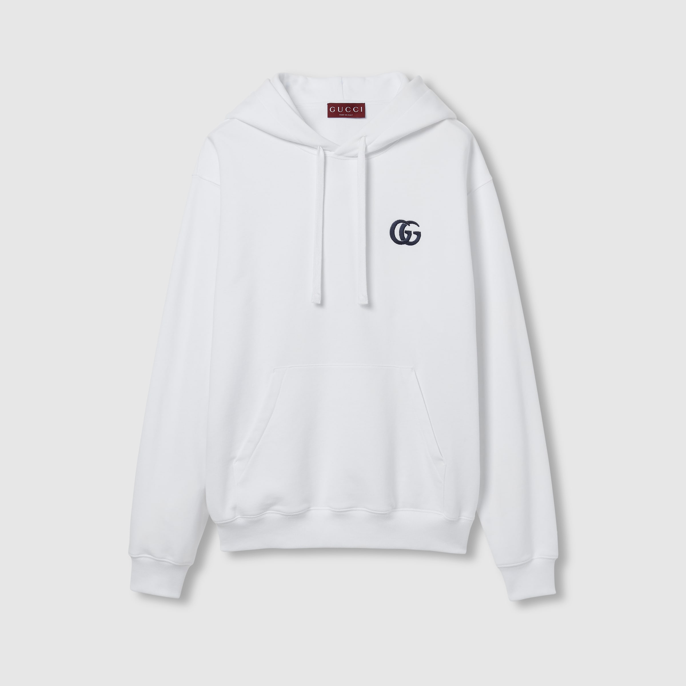 Cotton jersey hooded sweatshirt with embroidery in white