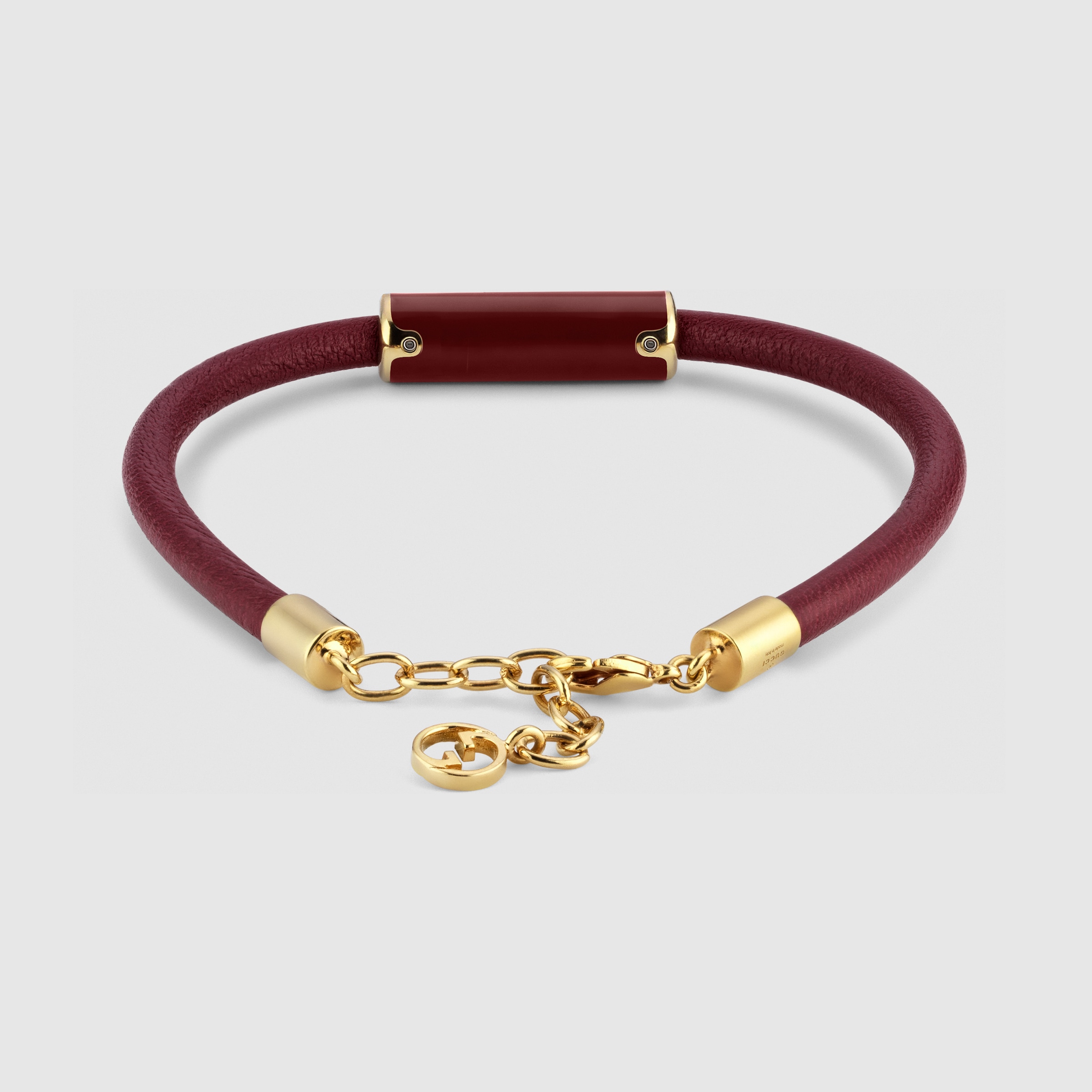Gucci Black Leather Bracelet with Red Interior and Gold GG Buckle New Gucci Unisex Red Leather Bracelet with GG Gold Buckle  main image 2