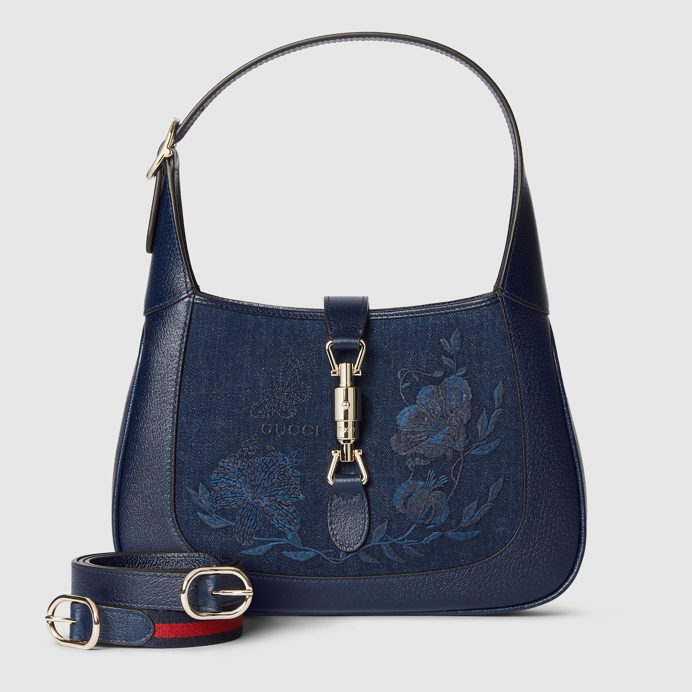 Gucci Jackie 1961系列刺绣中号手袋in 深蓝色牛仔布| GUCCI® HU