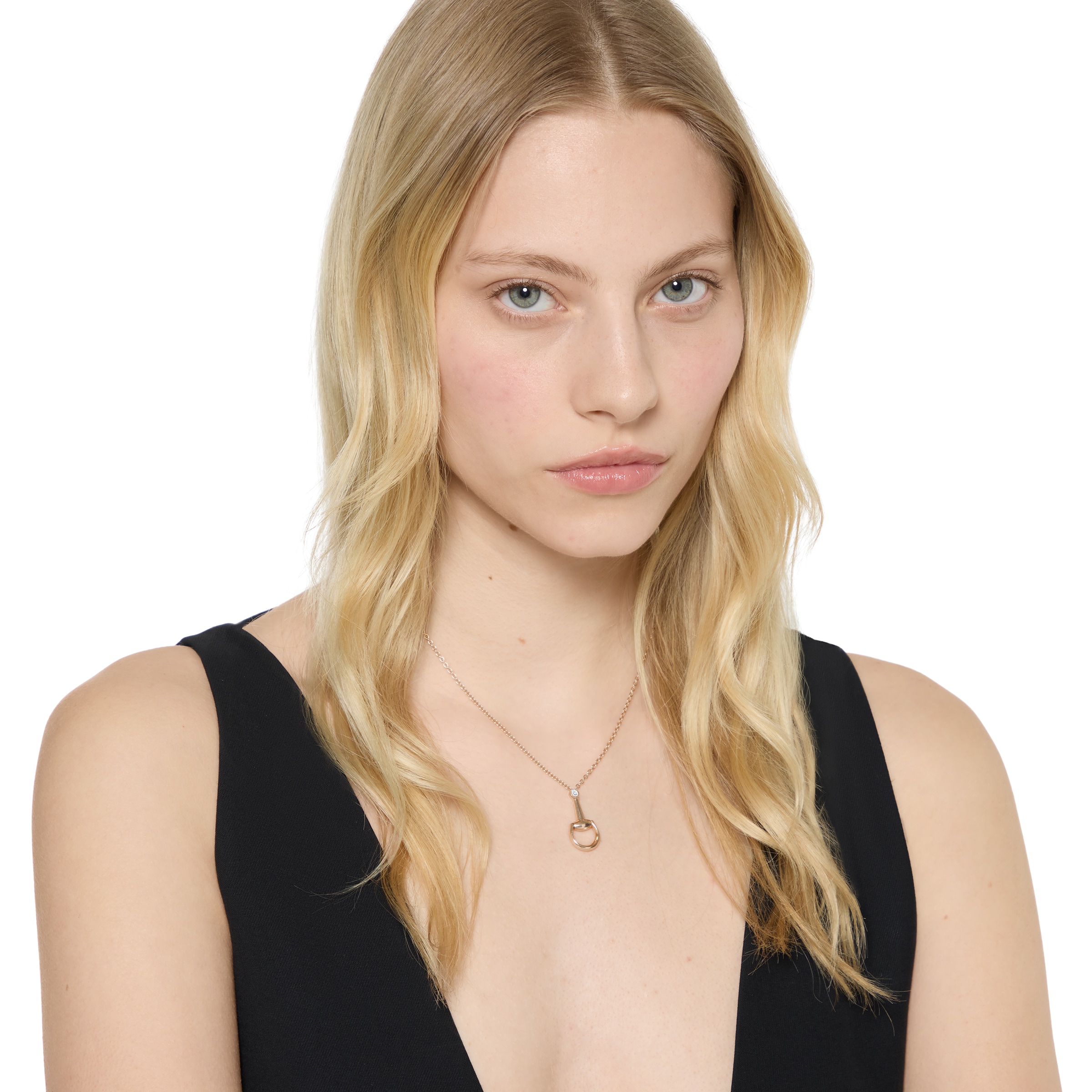 Horsebit 18k diamond pendant necklace in 18k rose gold