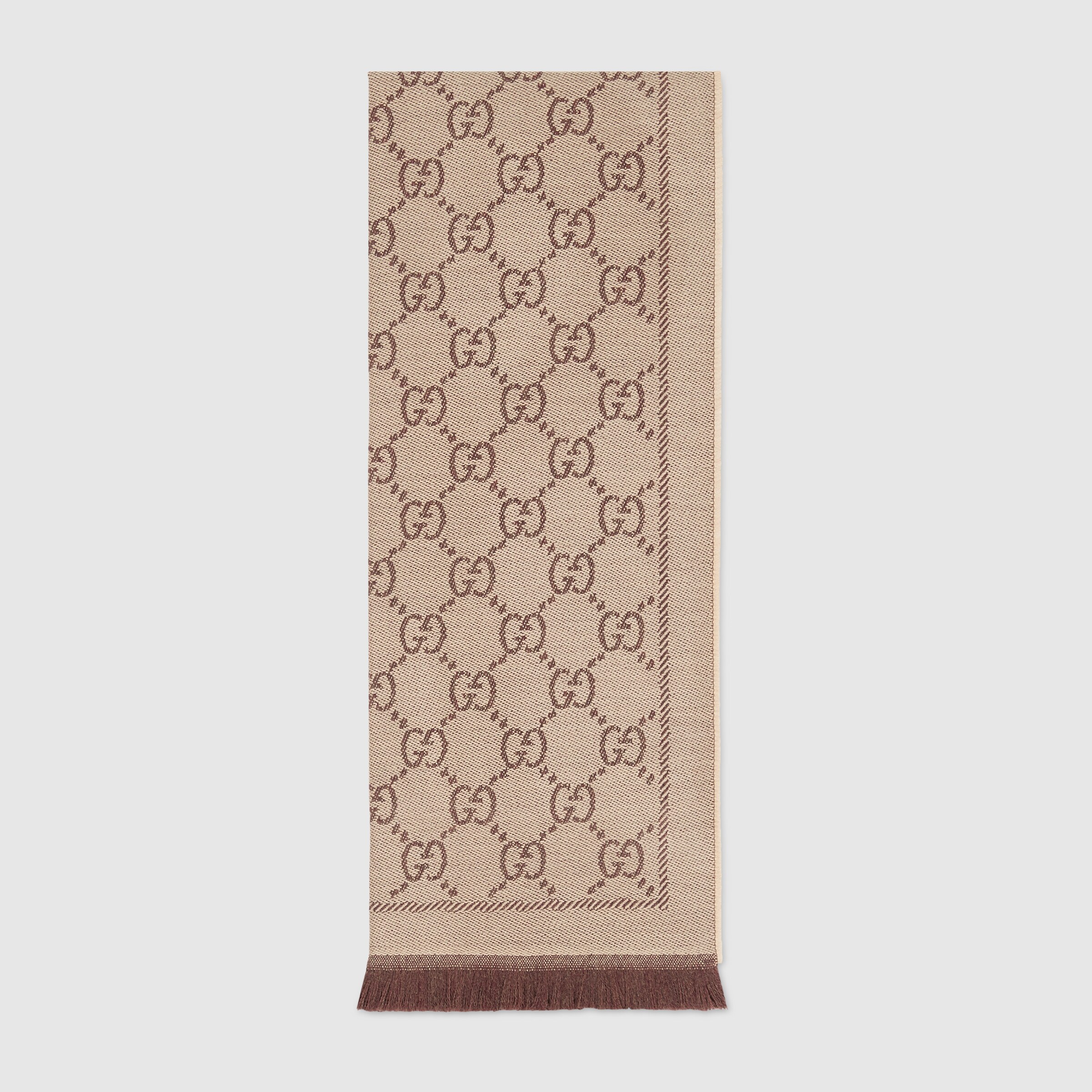 GUCCI GGパターンスカーフ ブラウン ラミネートプリント シルクツイル スカーフブラウン | GUCCI公式