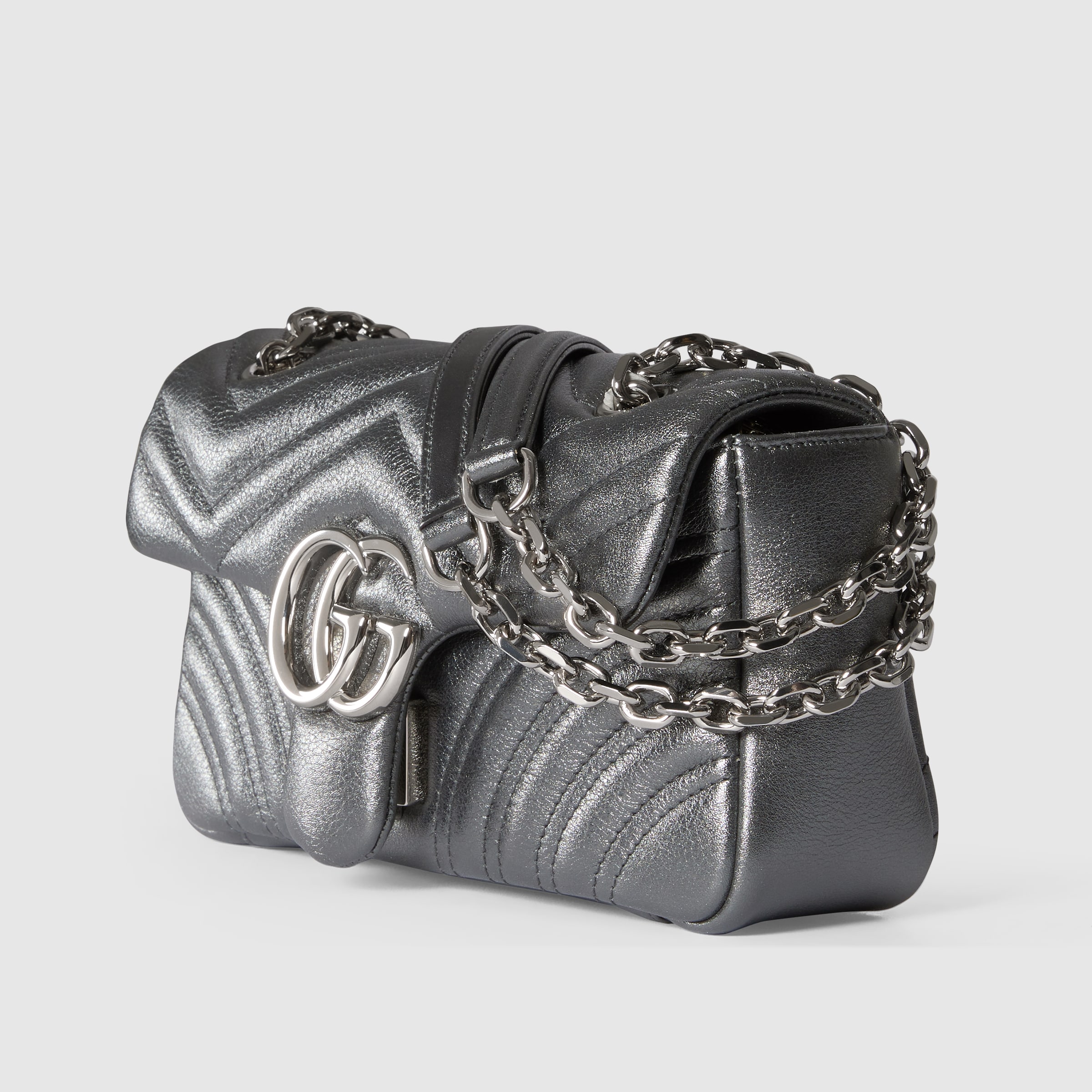 グッチ GUCCI 斜め掛け ショルダーバッグ GGマーモント スモール グレー GGマーモント〕スモール ショルダーバッグ ・ダークグレー ラメ レザー