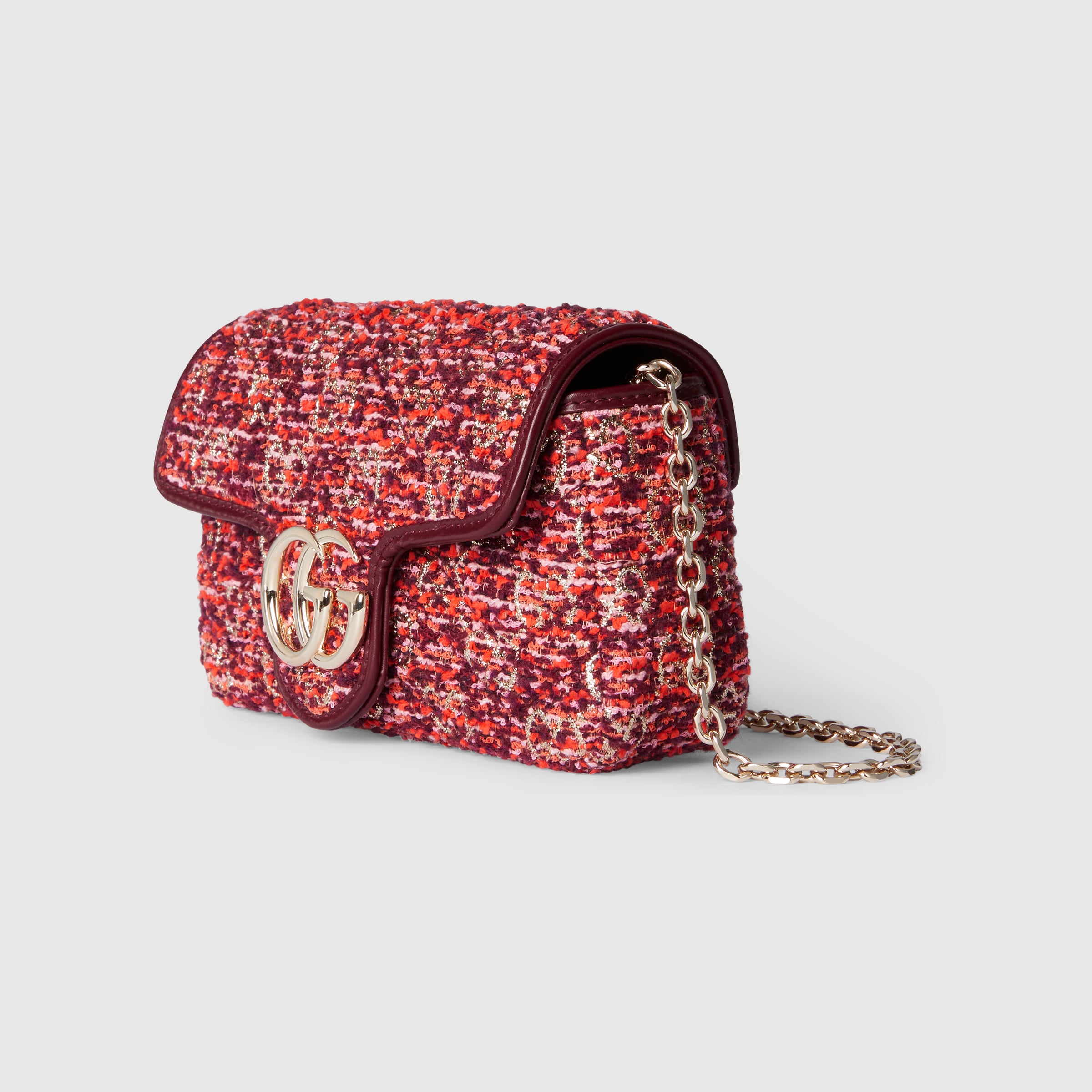 GG Marmont mini shoulder bag in red GG tweed | GUCCI® US