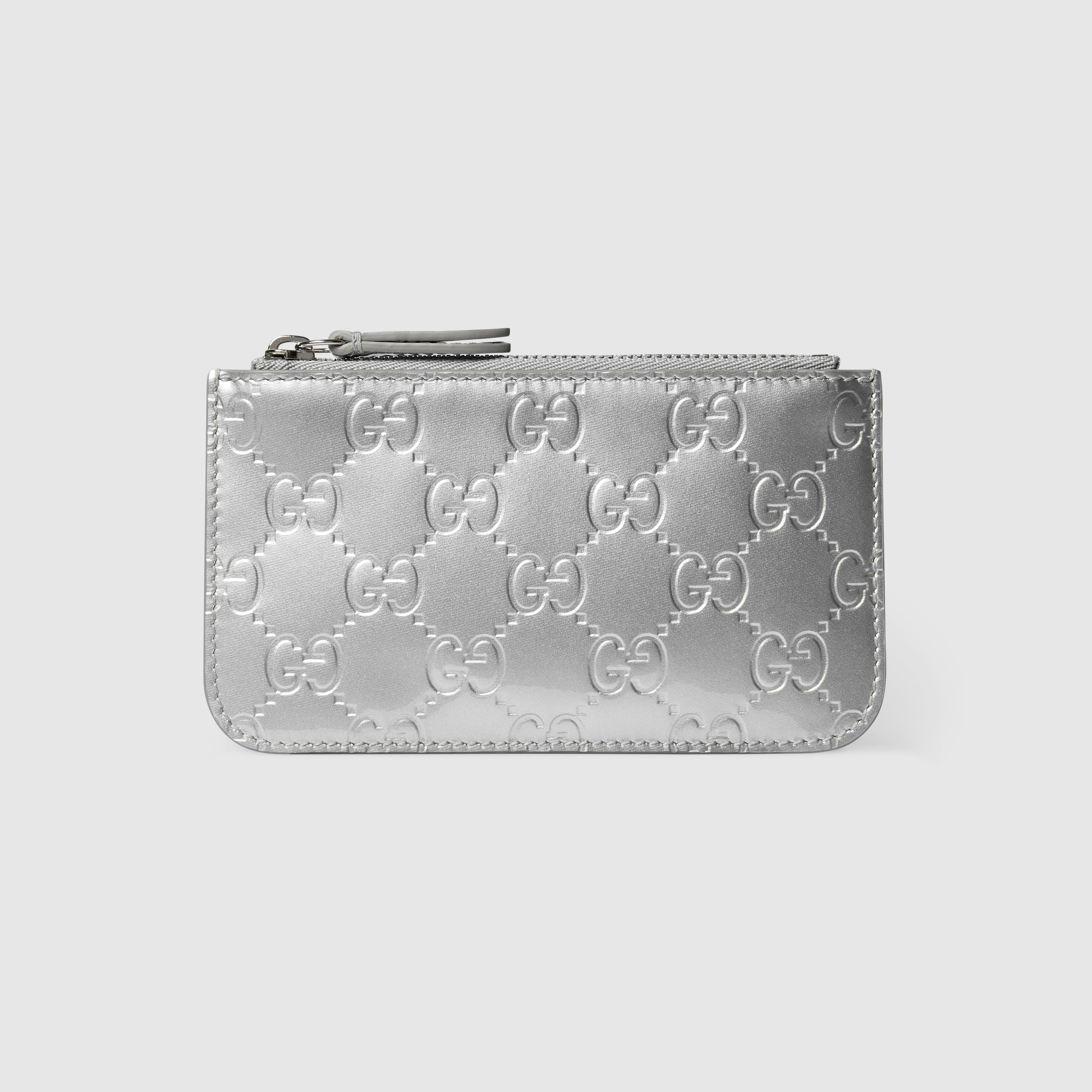GG Emblem key pouch in silver GG leather | GUCCI® US