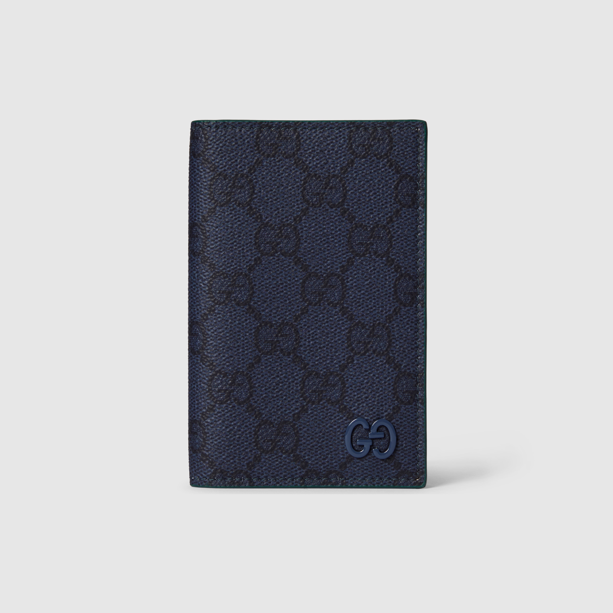 Green interior GG long card case in dark blue GG Supreme | GUCCI® US
