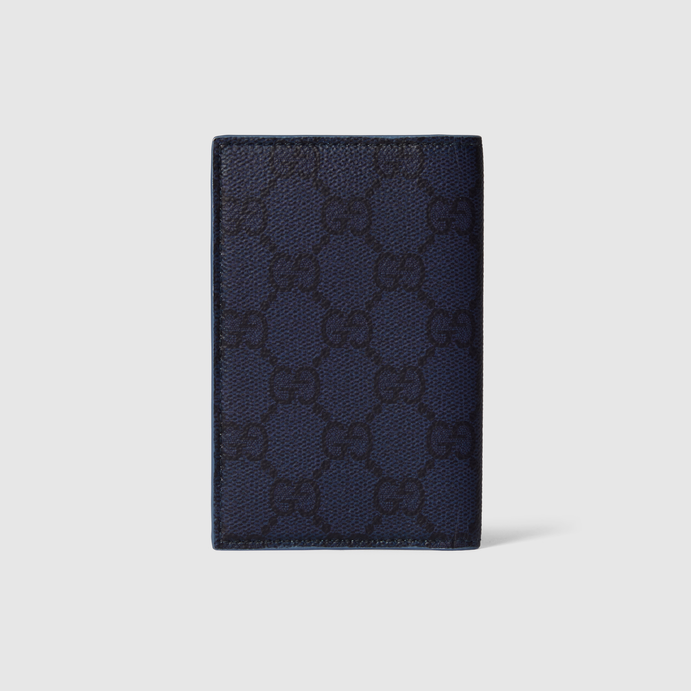 Dusty blue interior GG long card case in dark blue GG Supreme