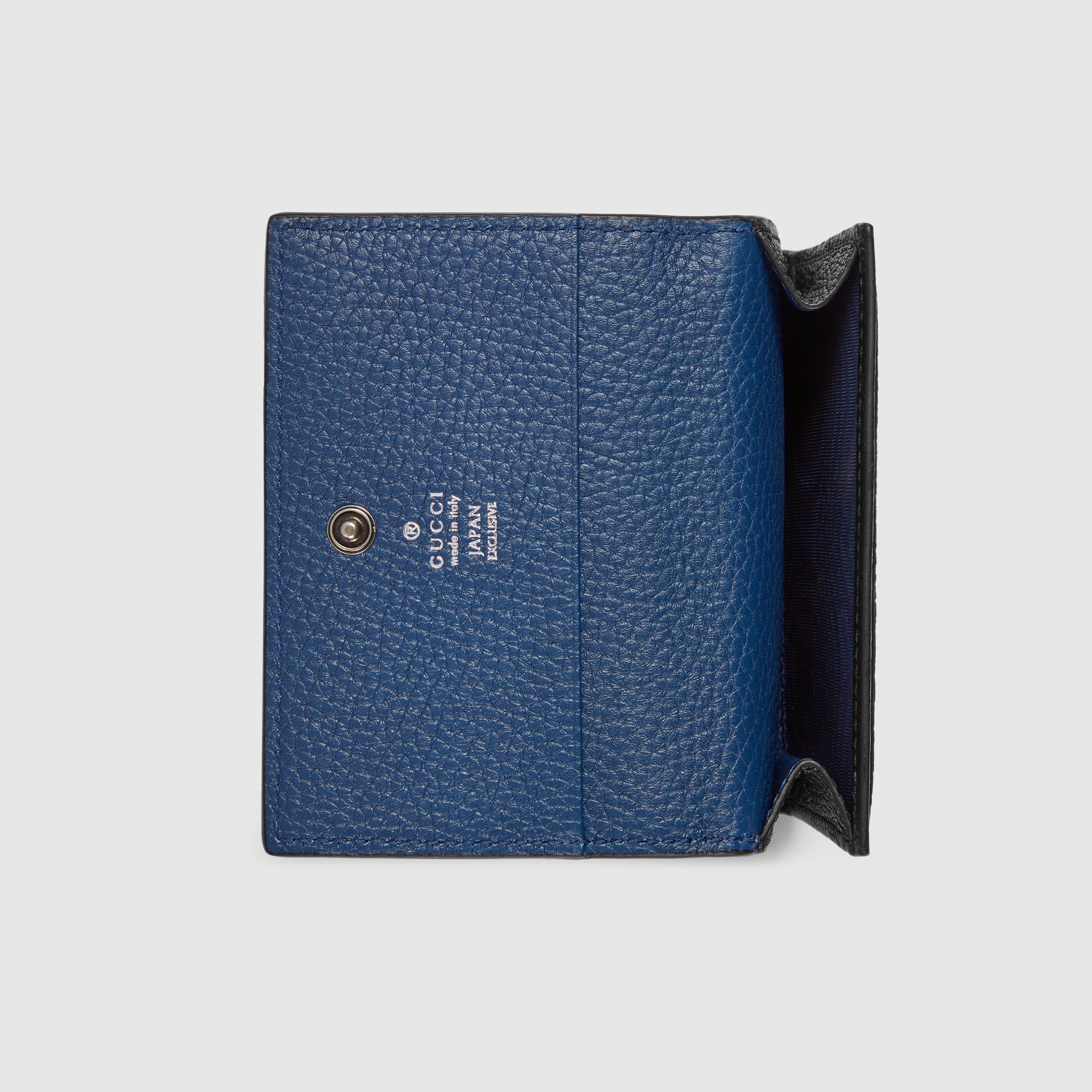 【箱あり】Gucci 青 レザー ケース 日本限定 カードケース ブルー インテリア ・ブラック グレインレザー