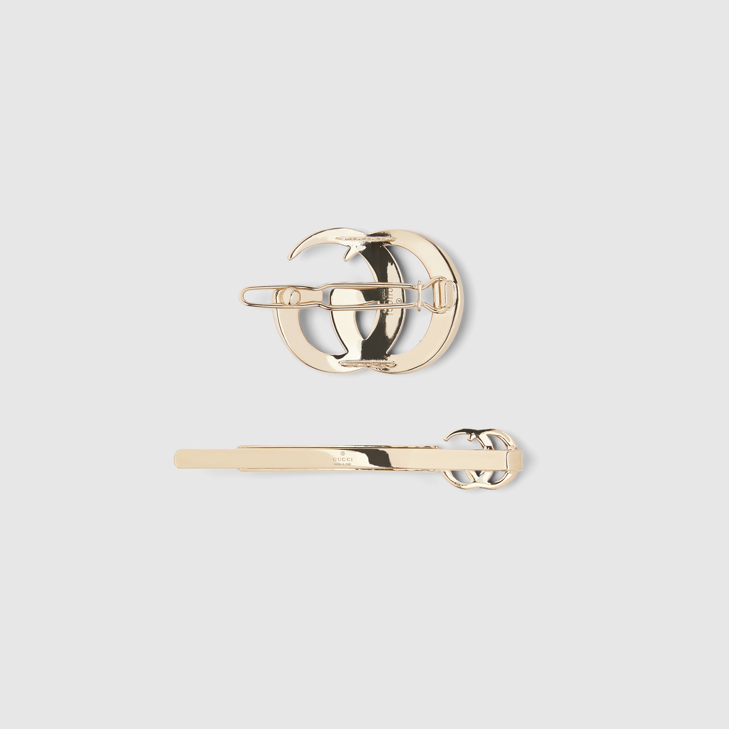 Double G hair slide set with crystals in gold-toned | GUCCI® US