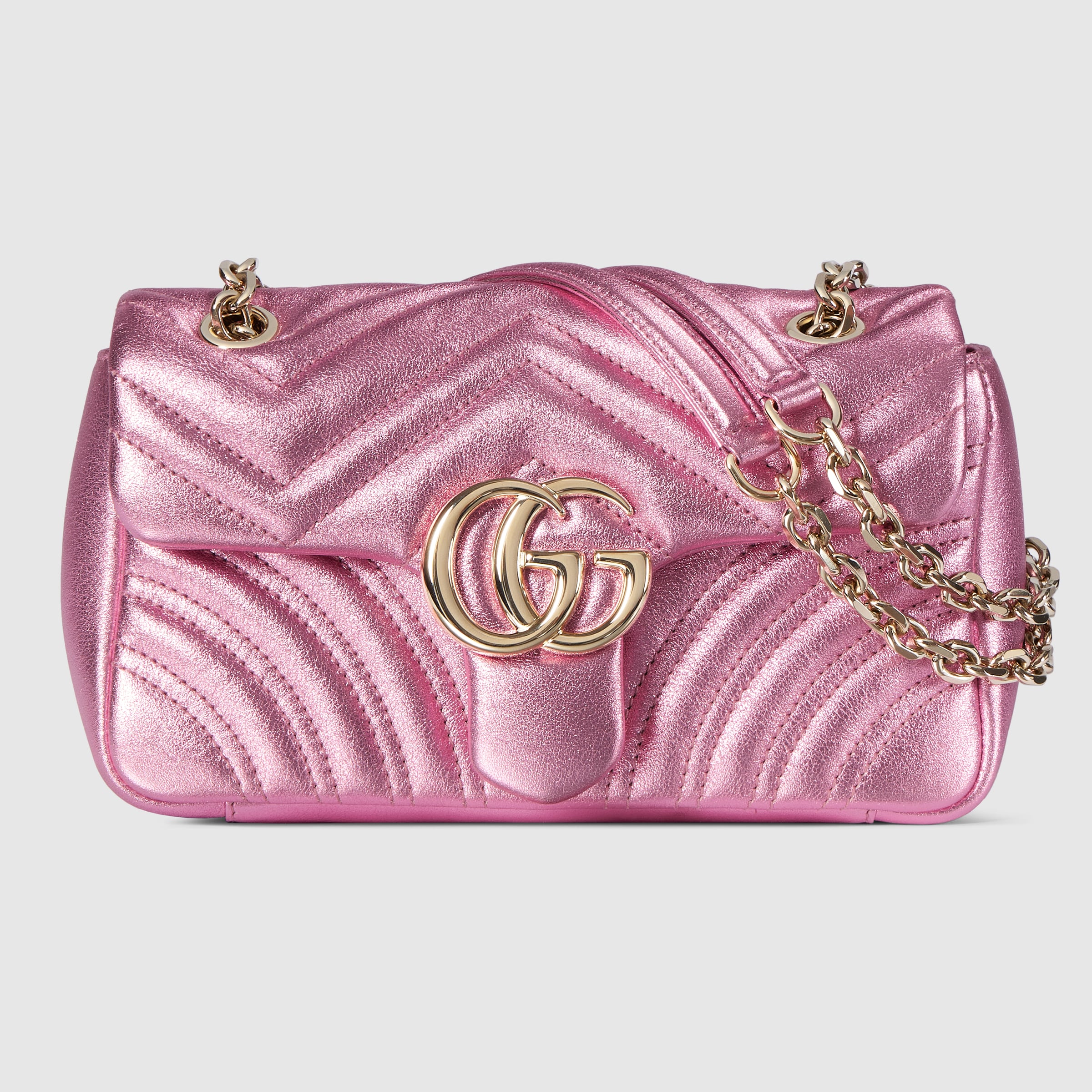 美品　GUCCI グッチ GGマーモント チェーンショルダーバッグ　桜ピンク GGマーモント〕スモール ショルダーバッグ ・ブライトピンク ラメ