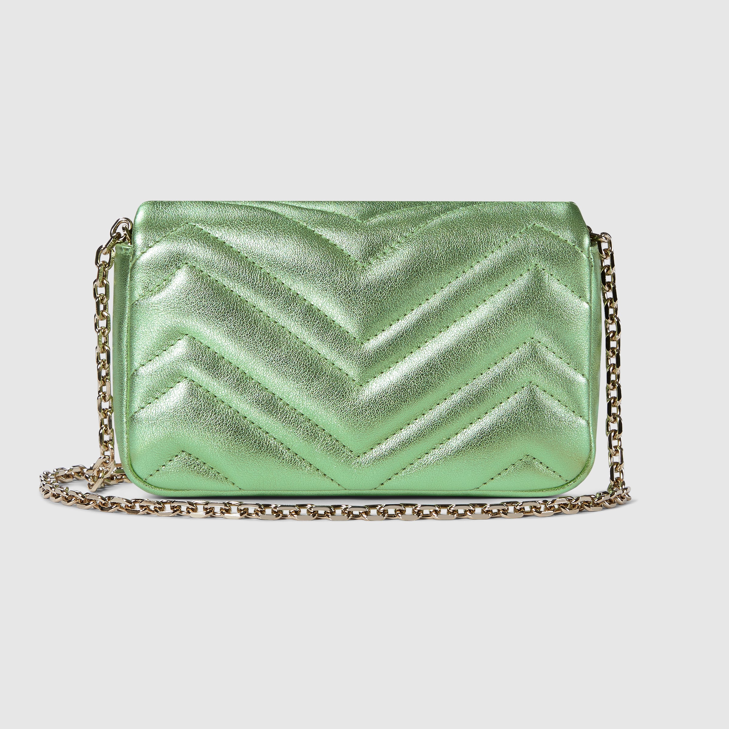 GGマーモント〕ミニ ショルダーバッグ ・ペールグリーン ラメ レザー