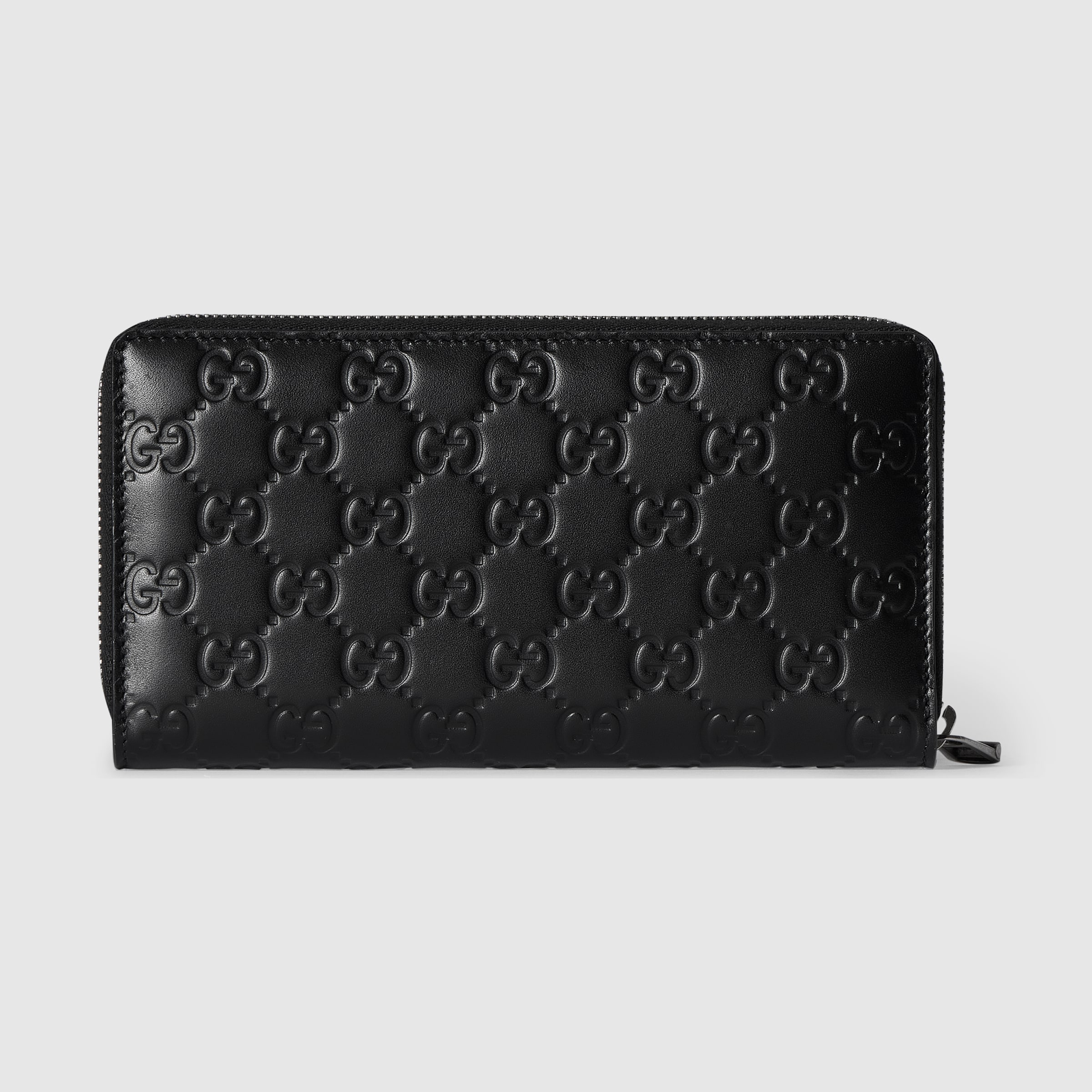 グッチ　財布 GGエンボス デカロゴ ブラック 黒　希少 GGエンブレム〕ジップアラウンドウォレット ・ブラック GGレザー