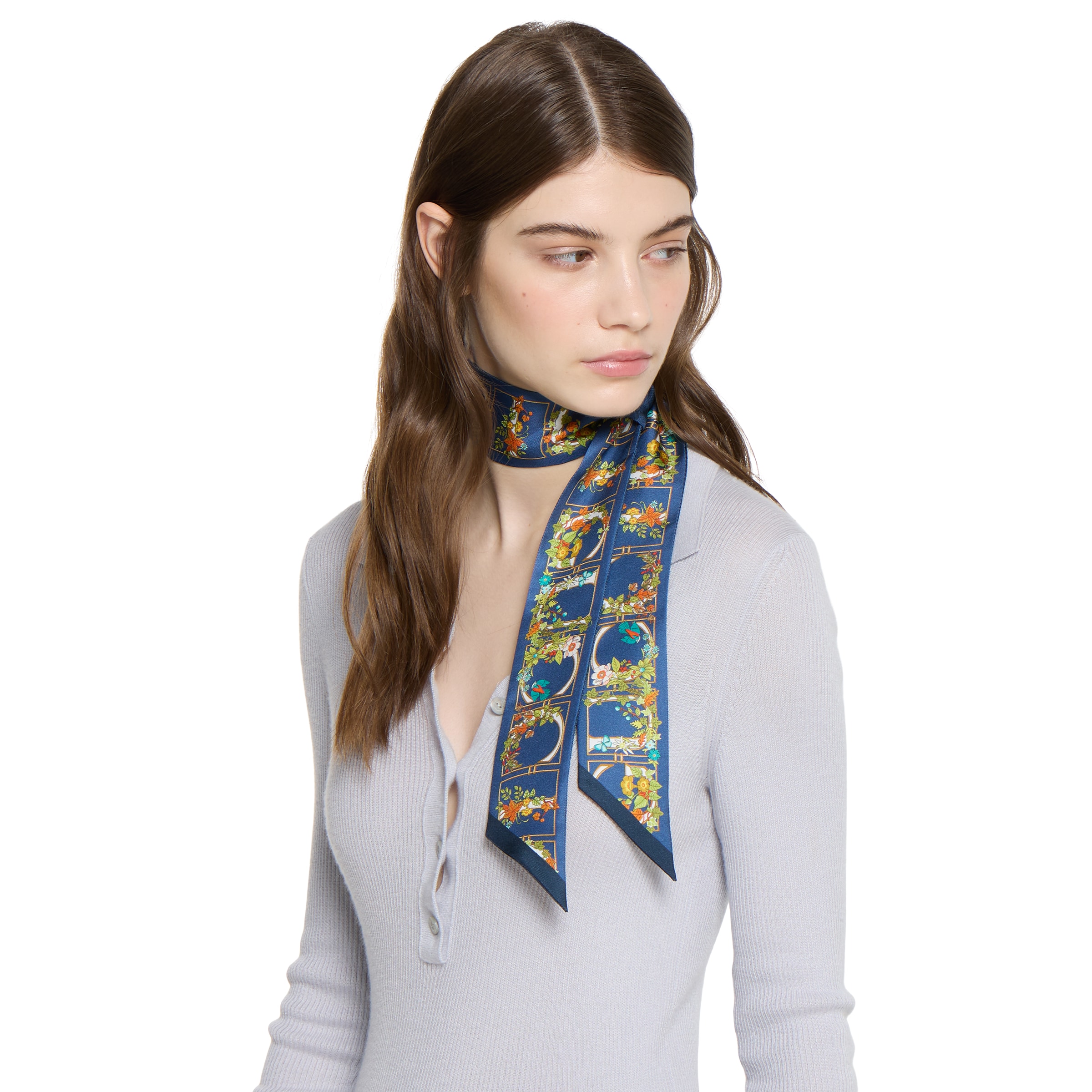 プリント シルクツイル リボン ・ダークブルー | GUCCI公式