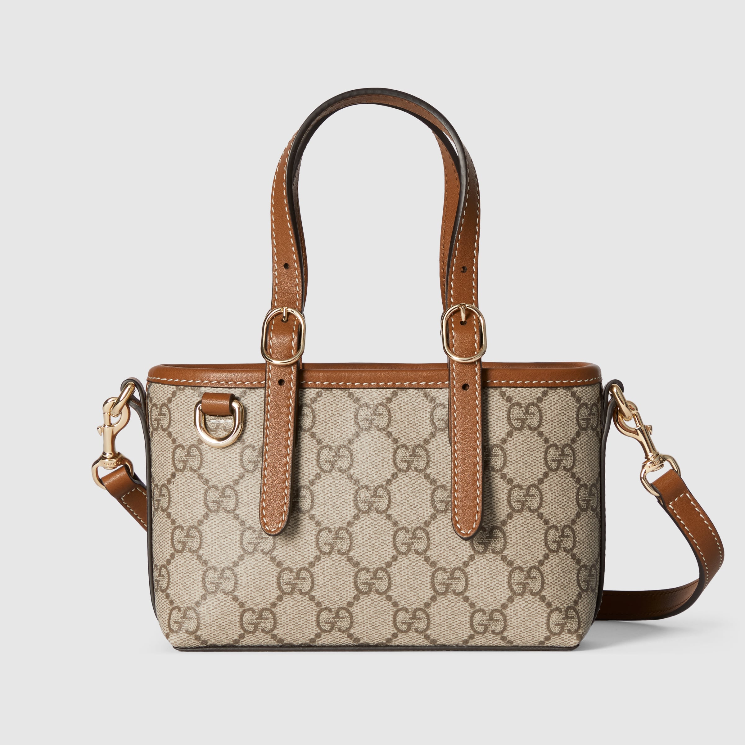 い*み様 GUCCI ベージュ ロゴ柄 ハンドバッグ GGエンブレム〕ミニバッグ ・ベージュ＆ブラウン GG ファブリック