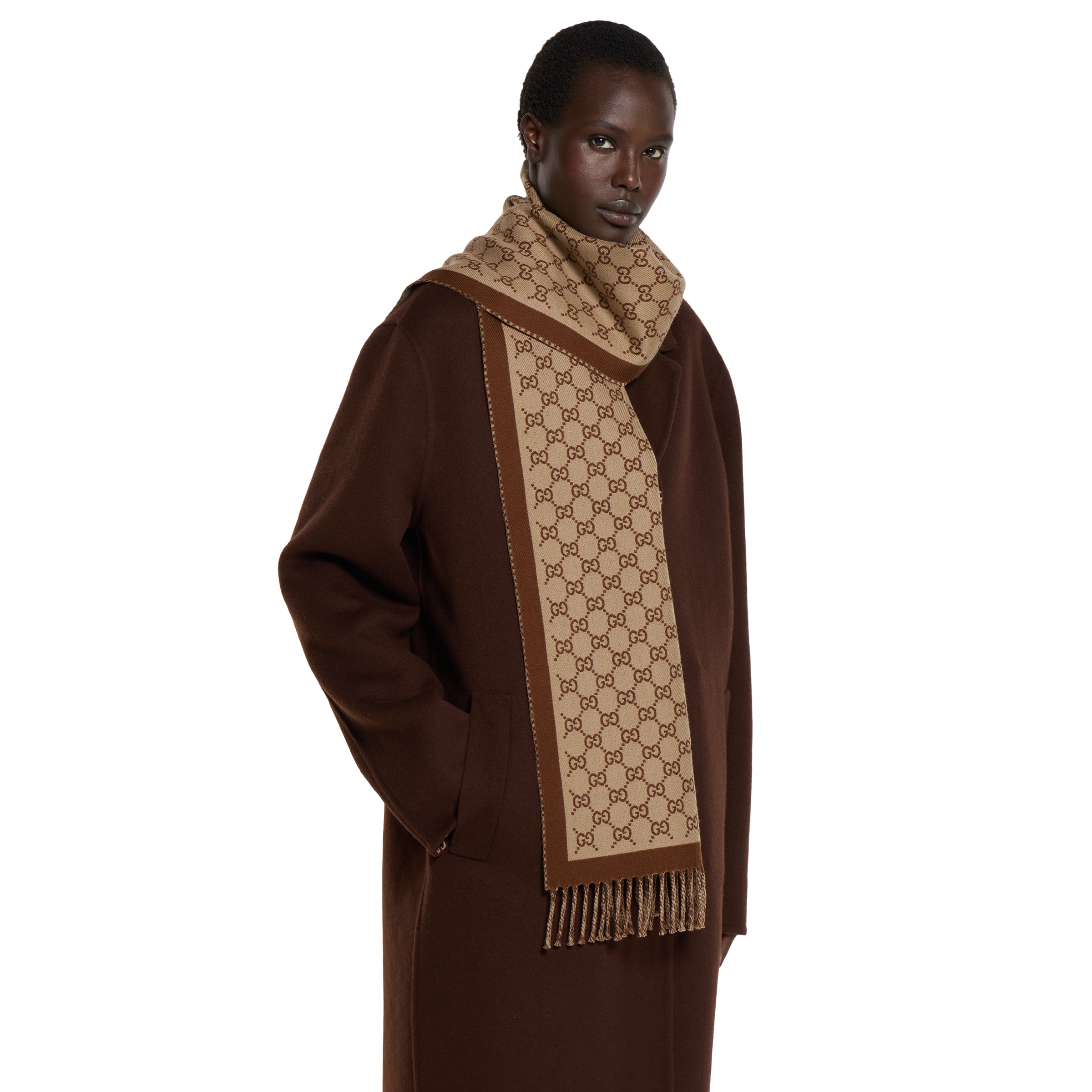 GUCCI グッチ インターロッキング スカーフ シルク ブラウン 812317_3GAC0_2379_001_100_0000