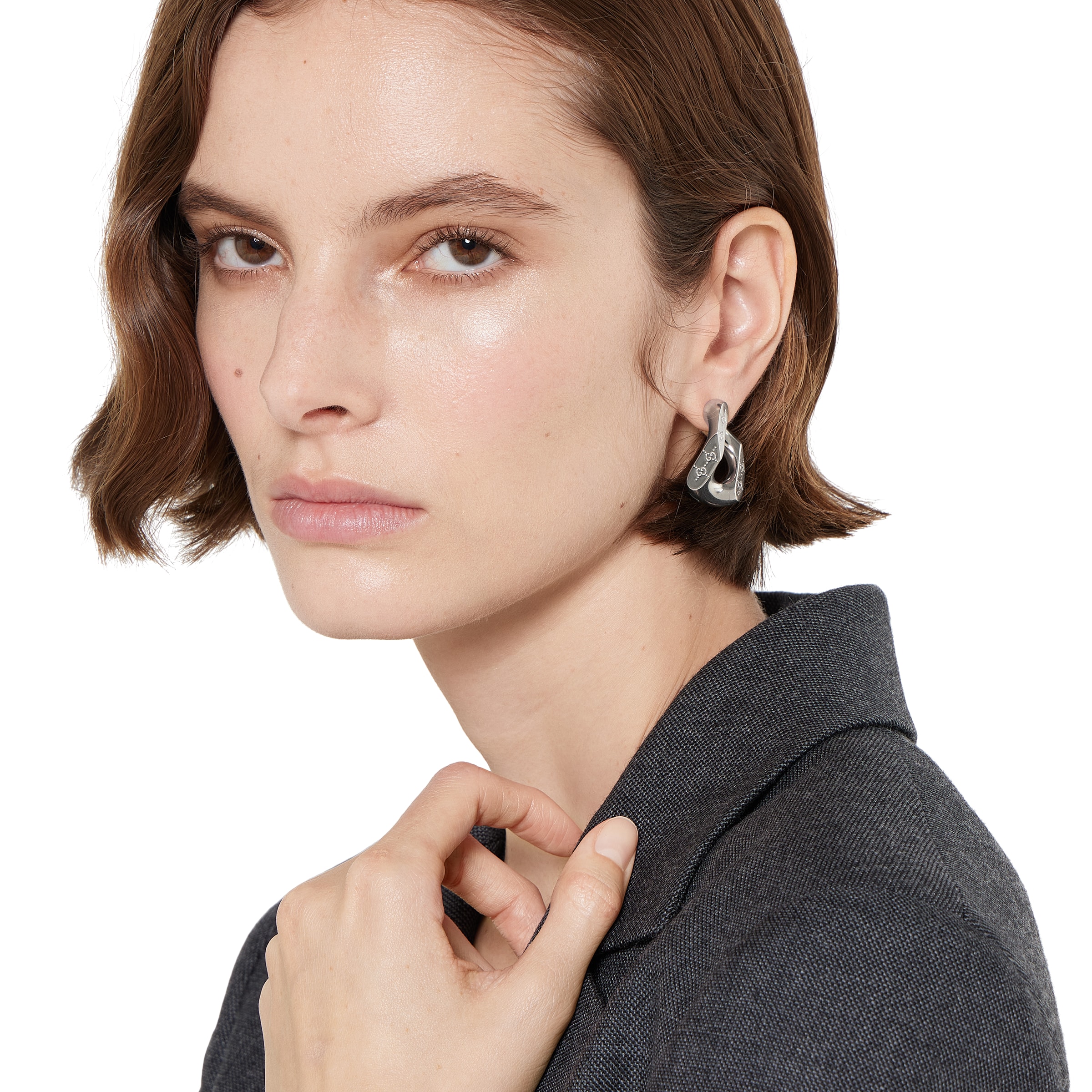 Gucci Signature engraved large earrings in silver-toned brass