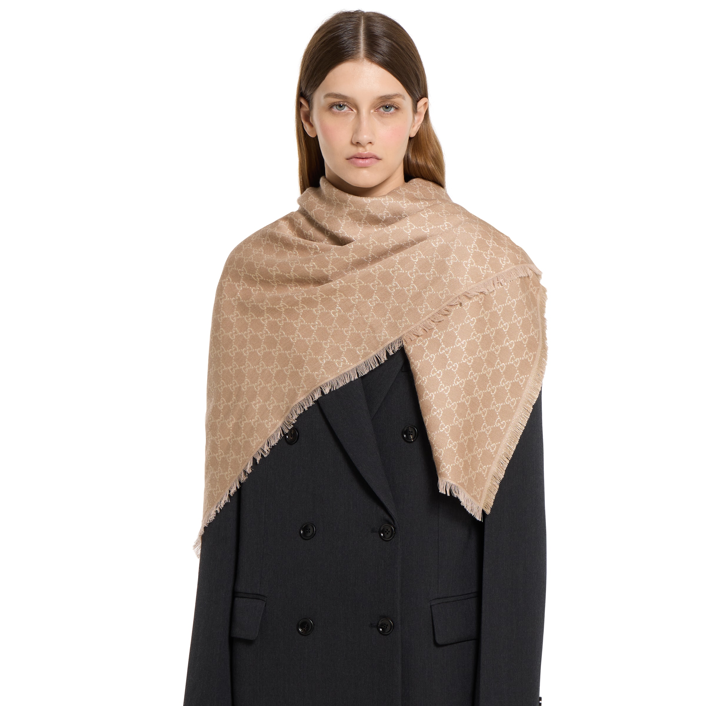 プリント GGコットンウール ラメ ショール ・ベージュ | GUCCI公式