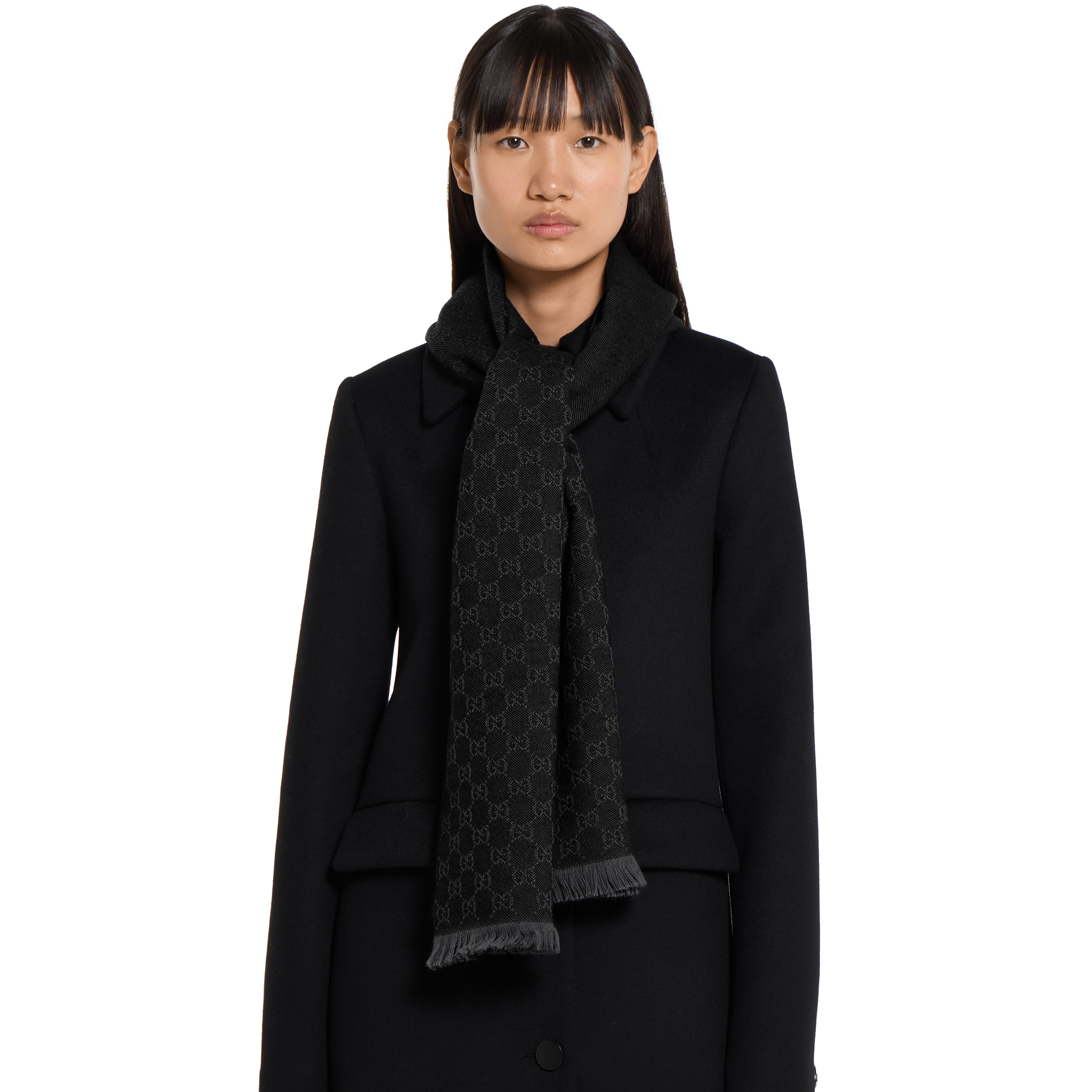 GG wool scarf in black and light grey | GUCCI® US