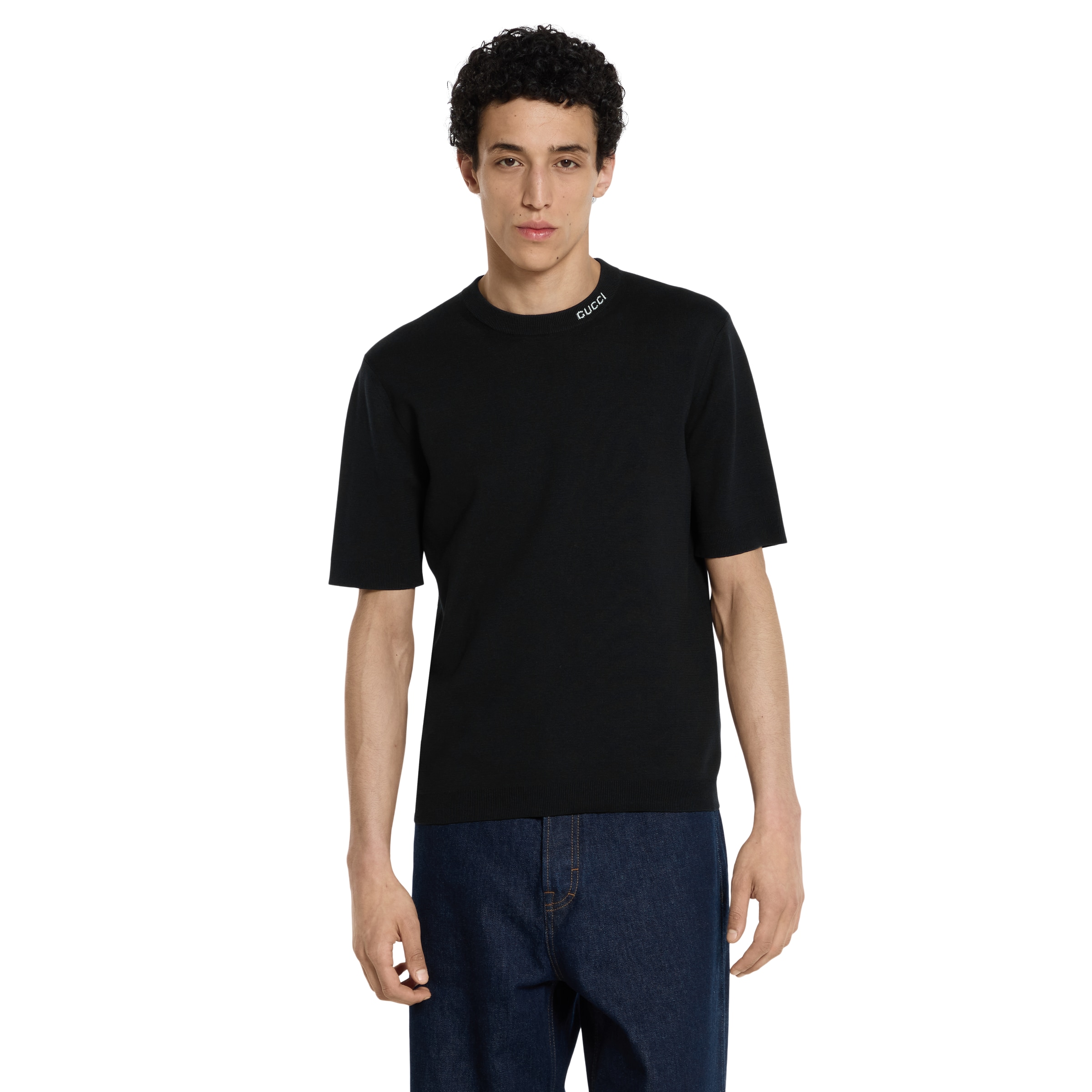 GUCCI インターシャ シルクコットン Tシャツ ・ブラック | GUCCI公式