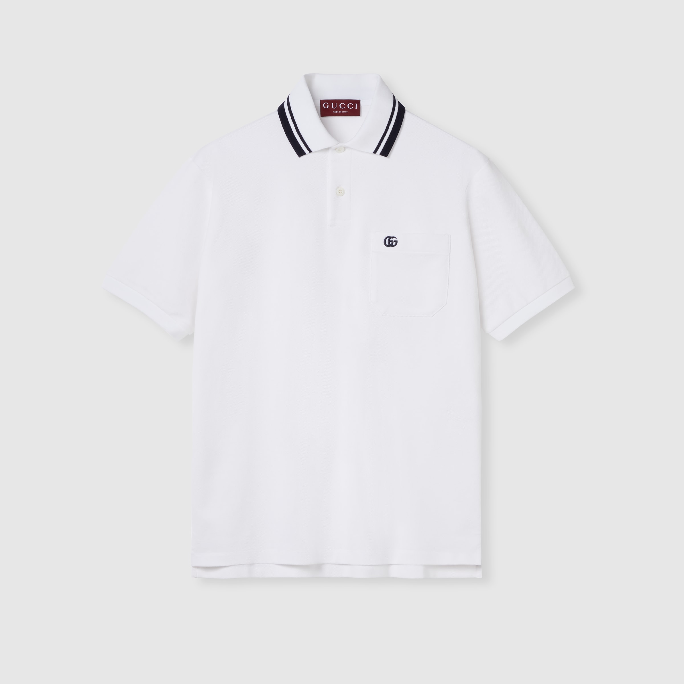 Cotton piquet polo shirt with embroidery in white | GUCCI® CA