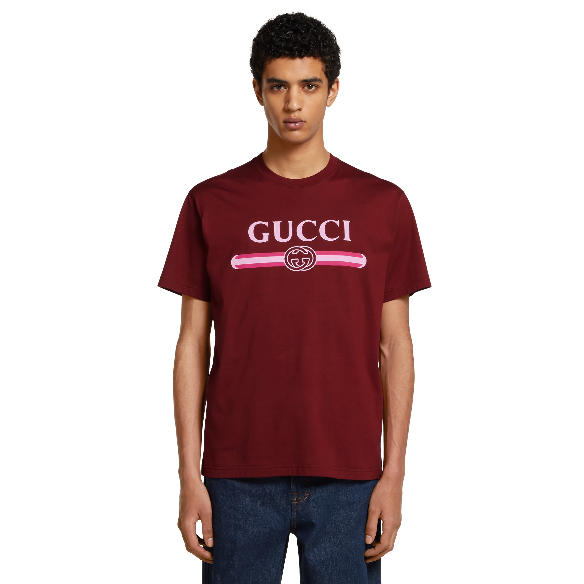 Cotton jersey T-shirt with print in Gucci Rosso Ancora red
