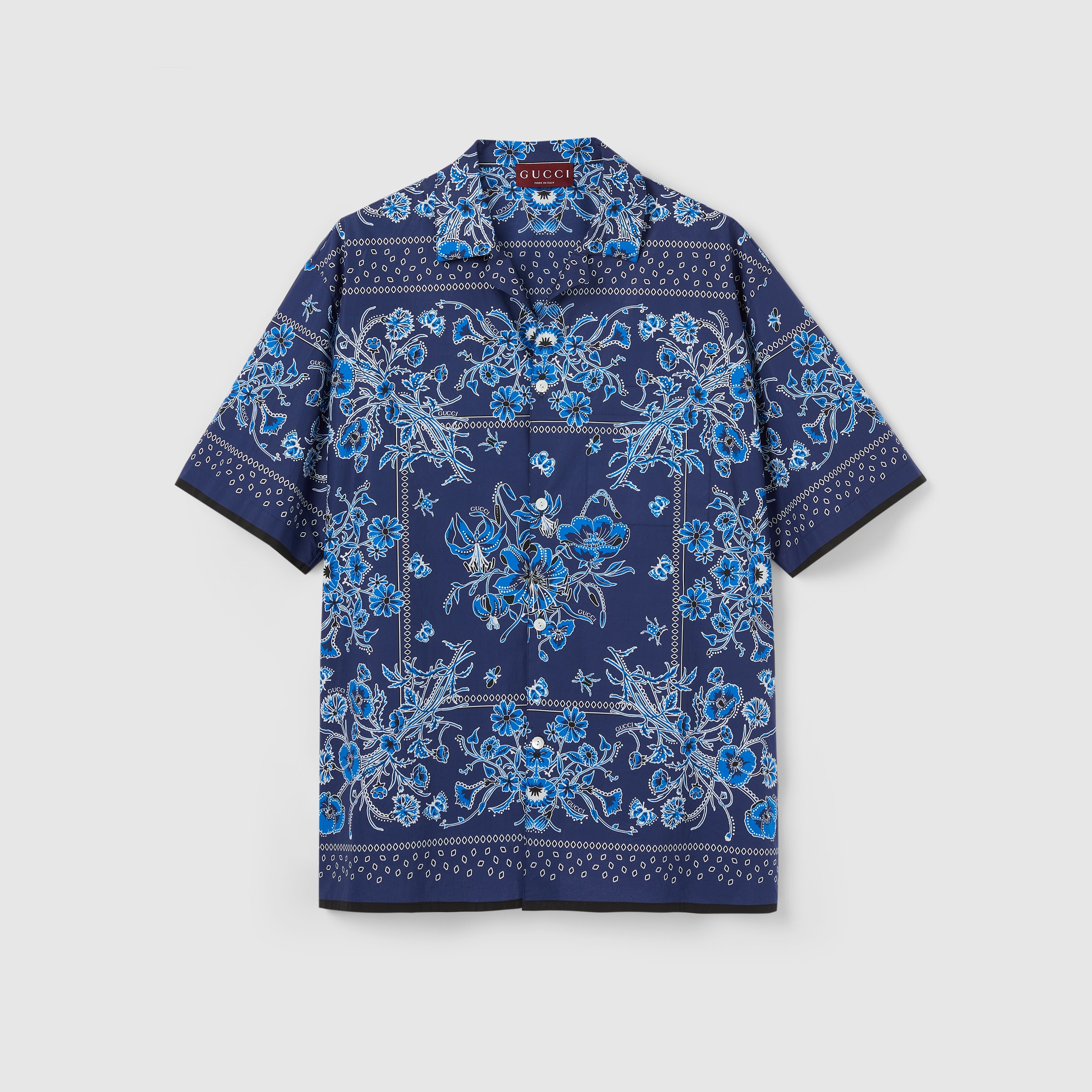 GUCCI ネックボウ　フローラプリント　ブルー　青 中古・古着通販】GUCCI (グッチ) フローラプリントシルク ネックボウ