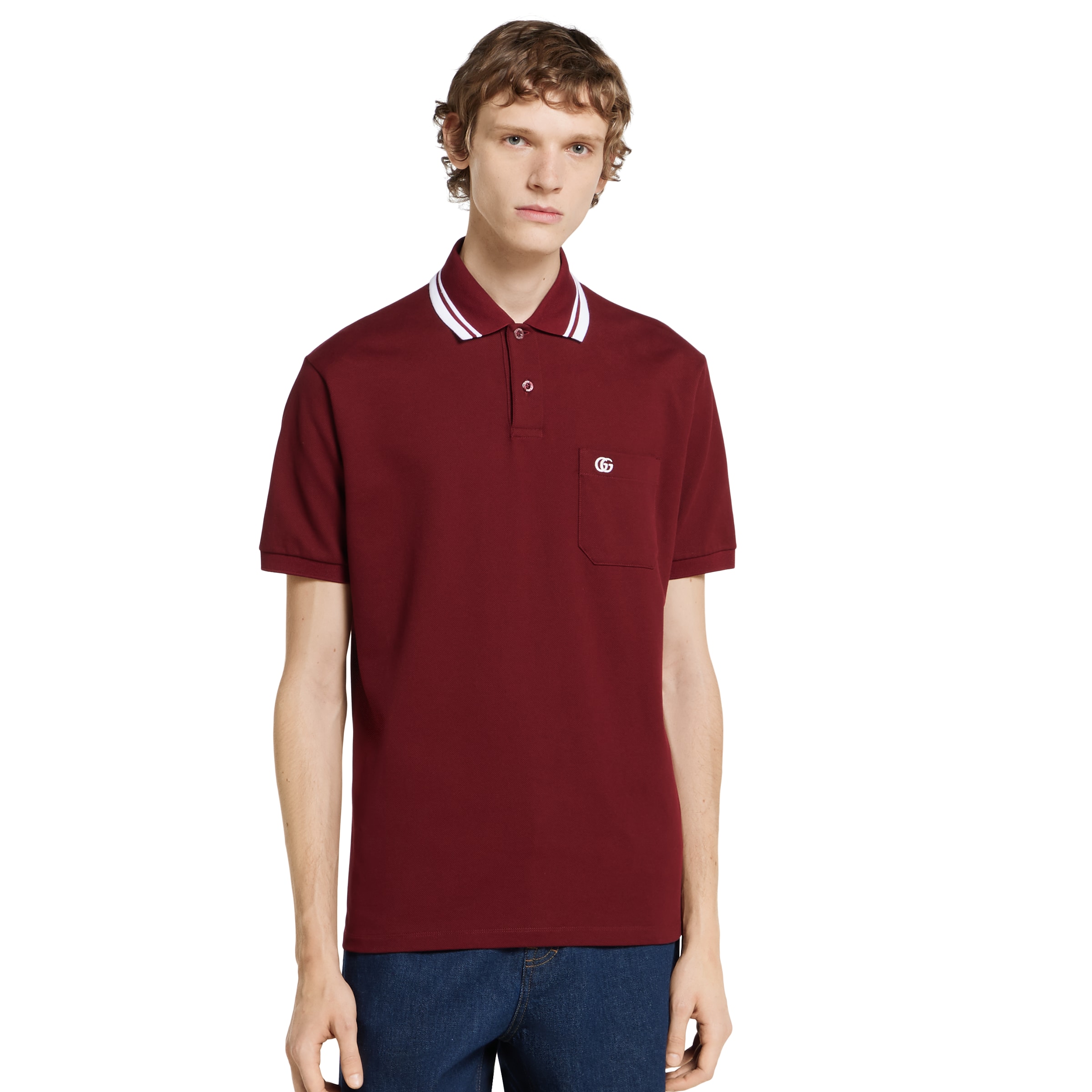 エンブロイダリー コットンピケ ポロTシャツ ・グッチ ロッソ