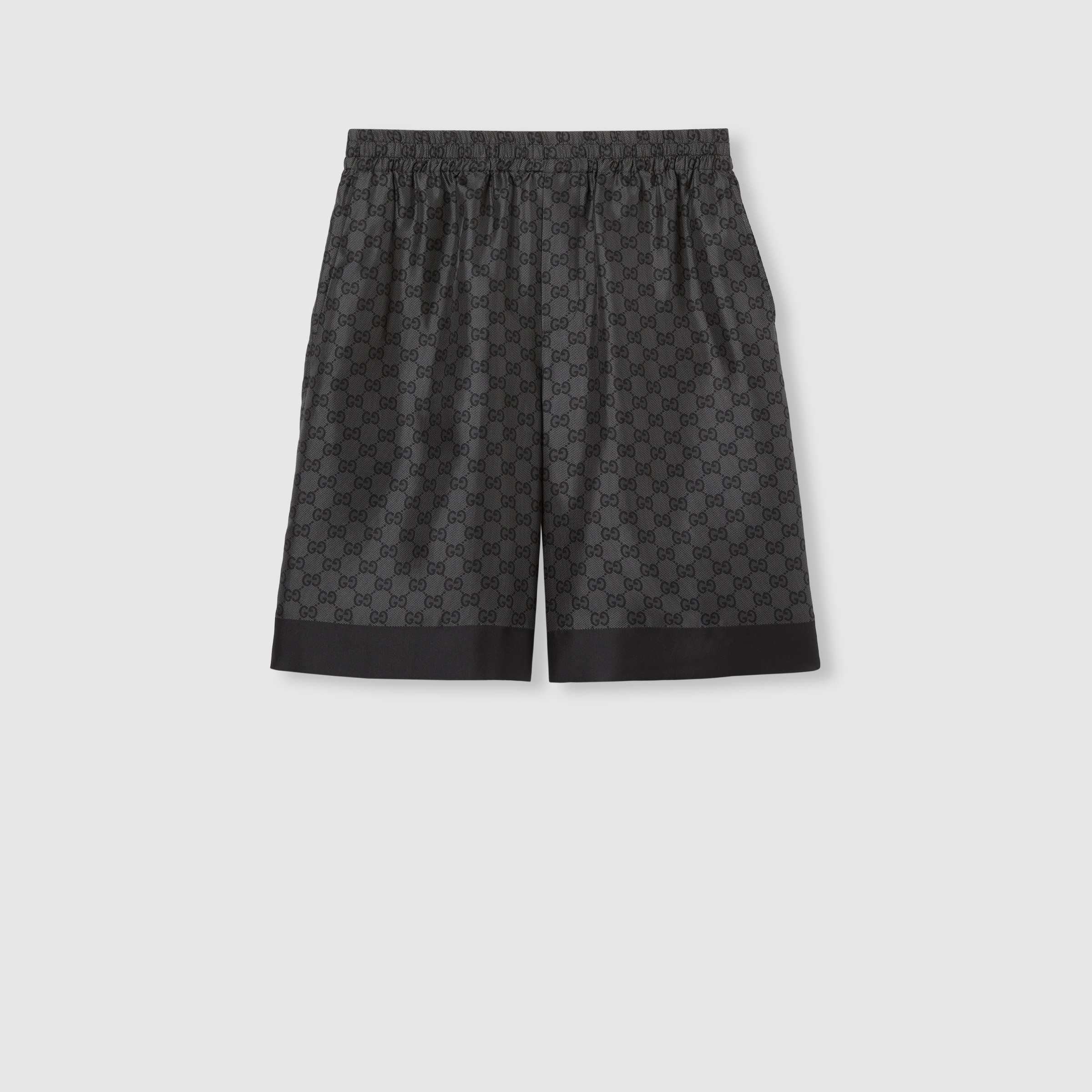 sui　1010 Printed silk twill shorts in grey and black | GUCCI® US