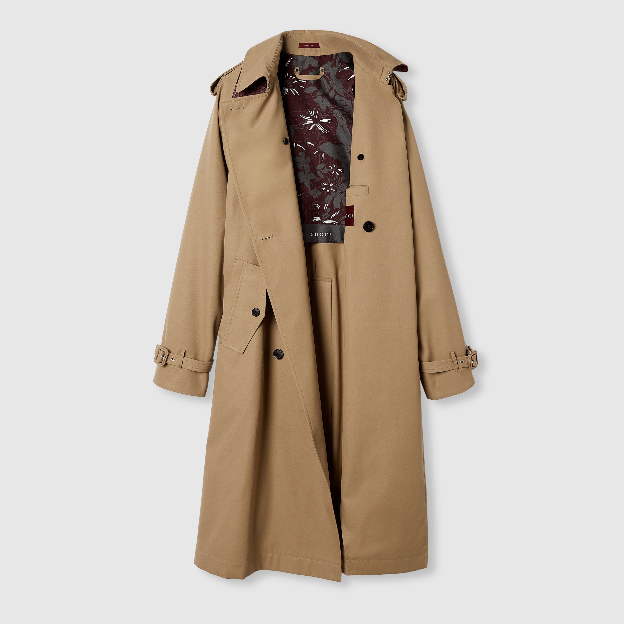 Cotton gabardine trench coat in beige | GUCCI® ES