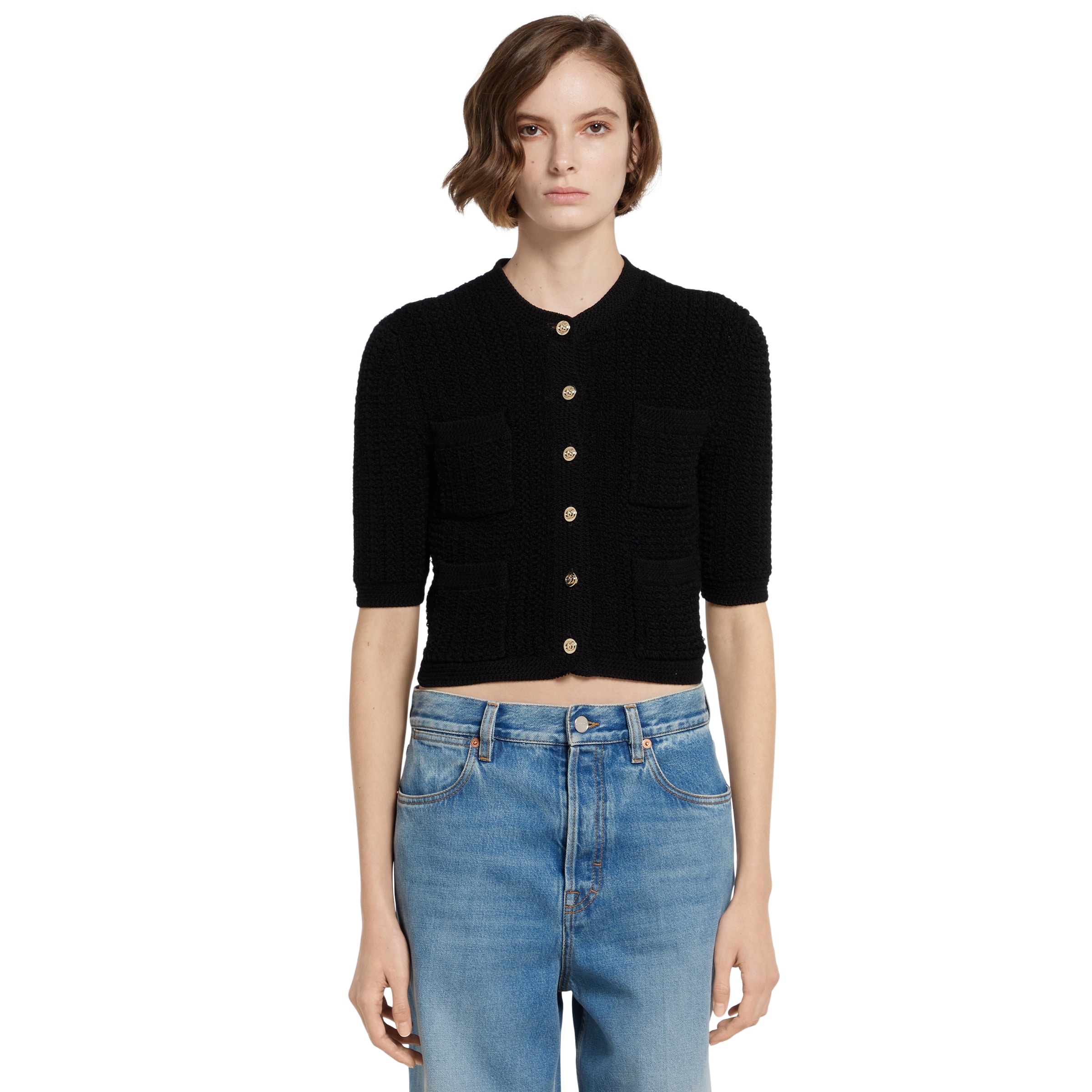 ストレッチコットン ニット カーディガン ・ブラック | GUCCI公式