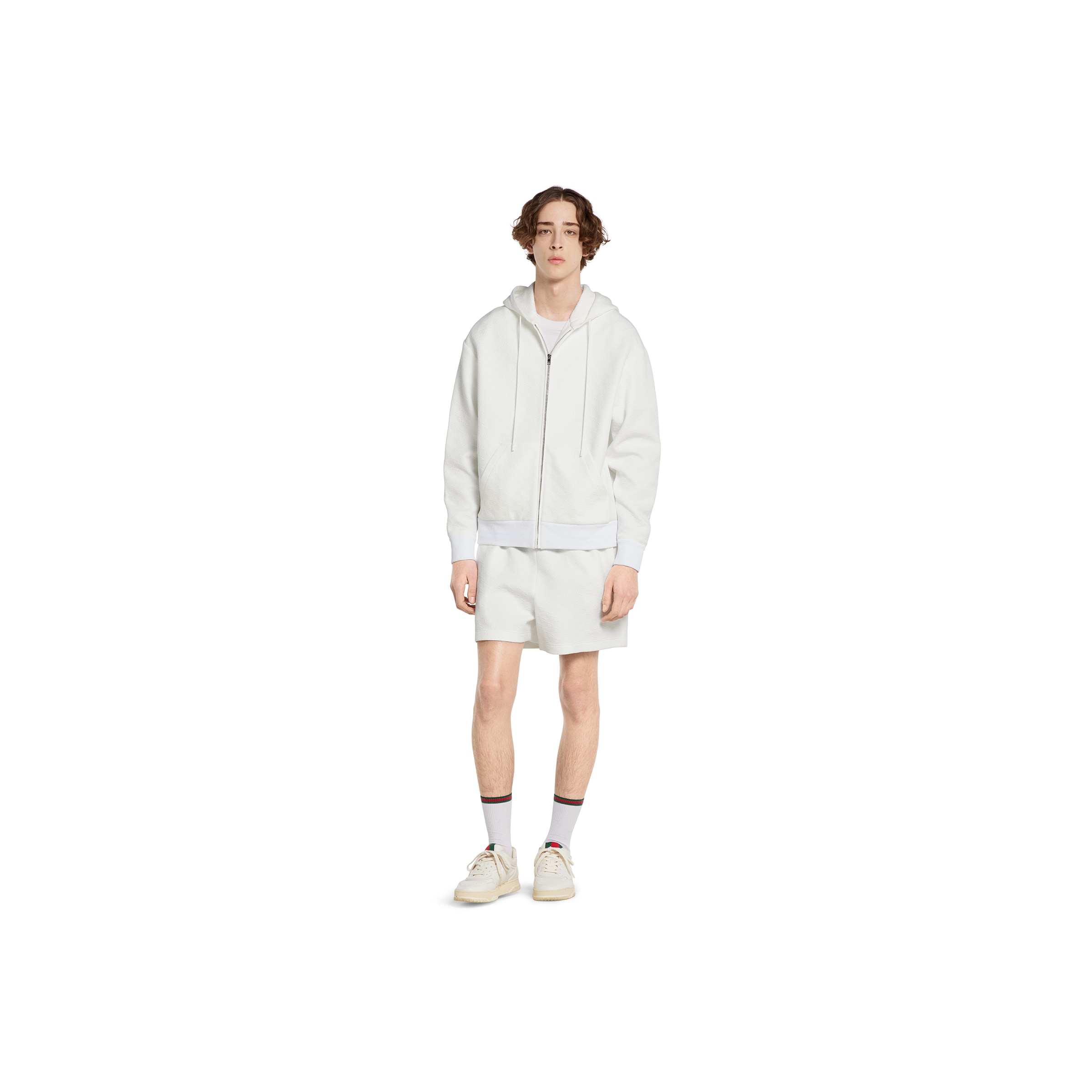Embossed GG technical jersey zip jacket in white | GUCCI® US
