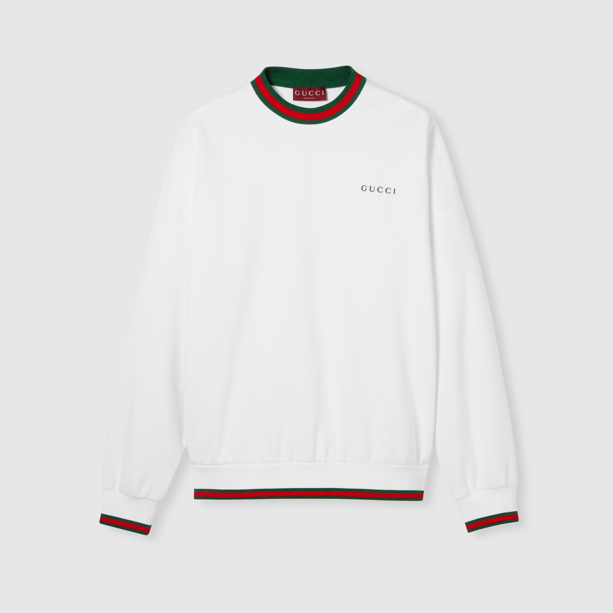Cotton piquet sweatshirt with Web in white | GUCCI® US
