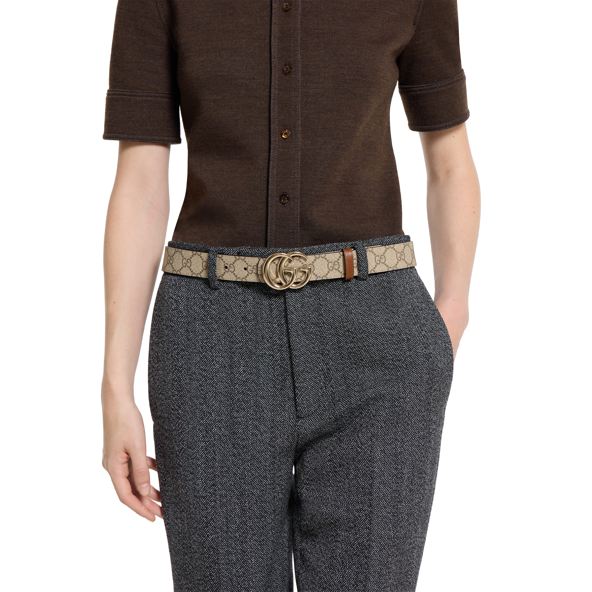 ダブルG リバーシブル ベルト ・ベージュ スプリーム＆ブラウン レザー