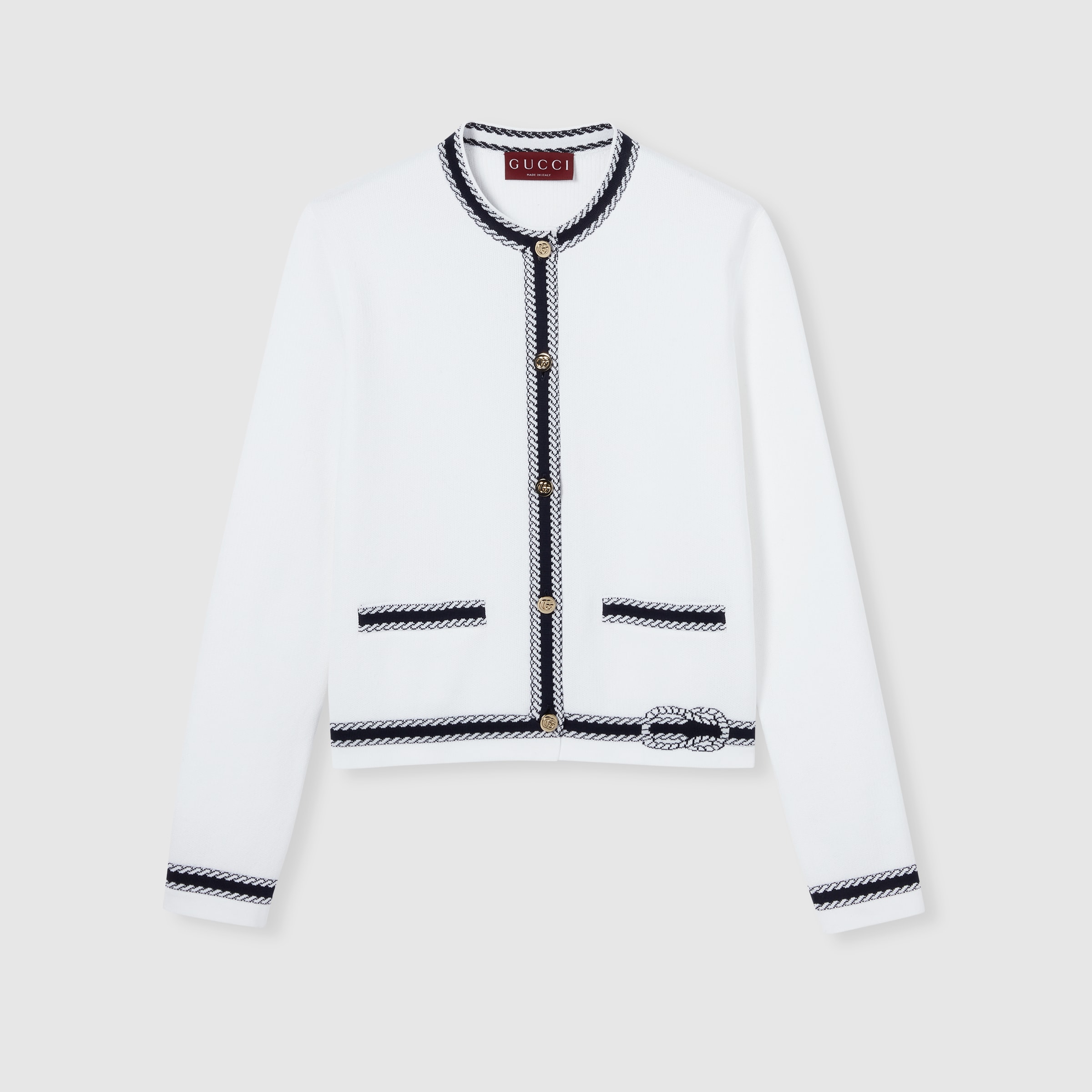 インターシャ ステッチ コットン カーディガン ・オフホワイト＆ブルー