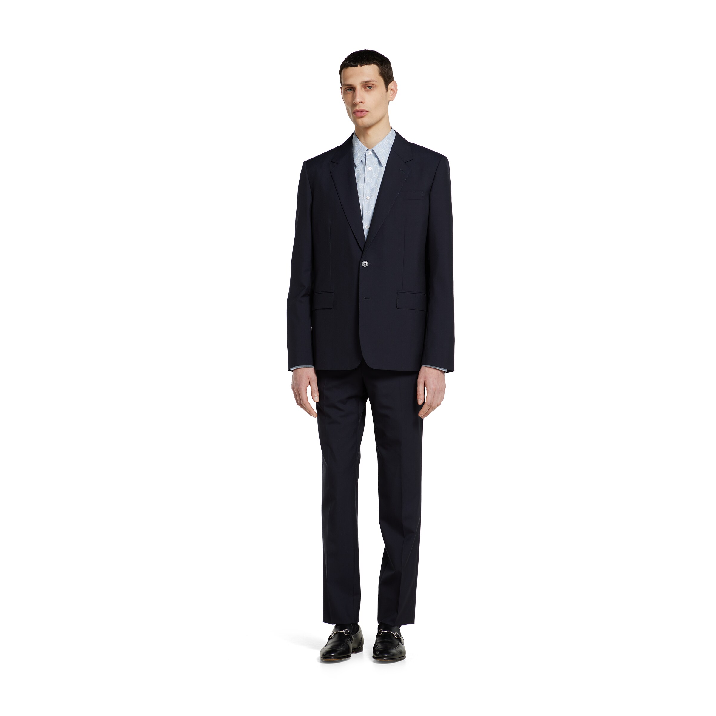 Striped GG cotton jacquard shirt in light blue | GUCCI® US