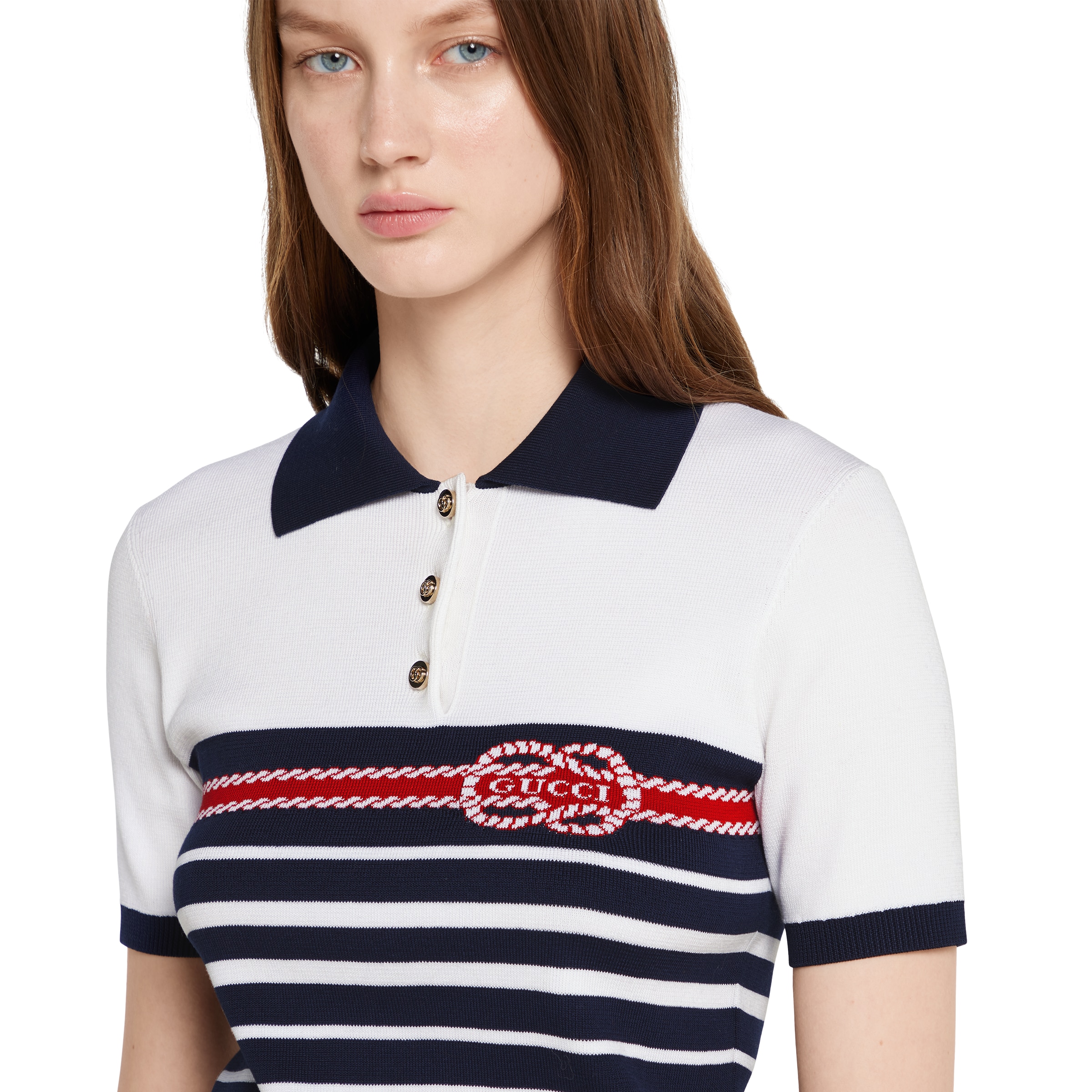 GUCCI ポロシャツ Cotton piquet polo shirt with embroidery in Rosso Ancora red