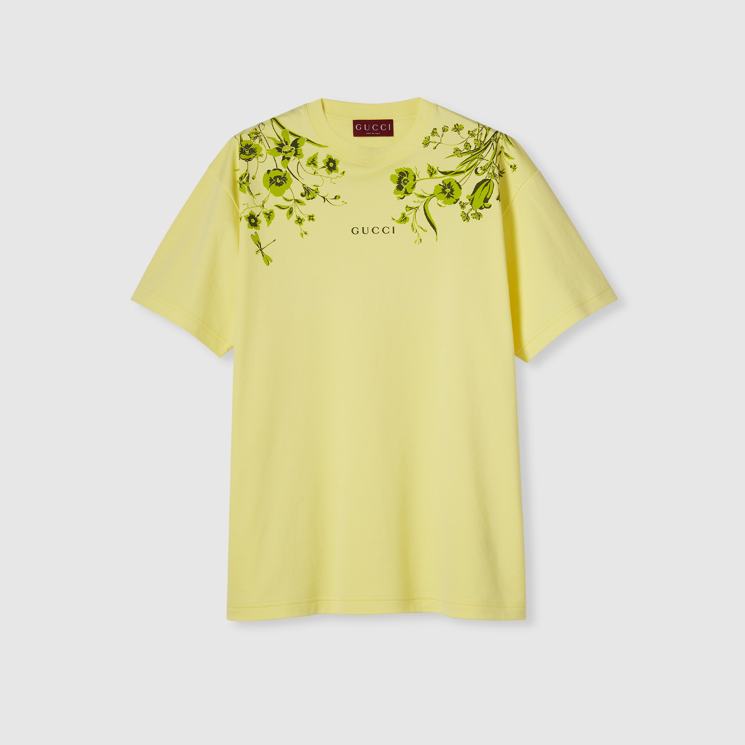 GUCCI9号 Soft cotton jersey T-shirt with print in lime green | GUCCI® US
