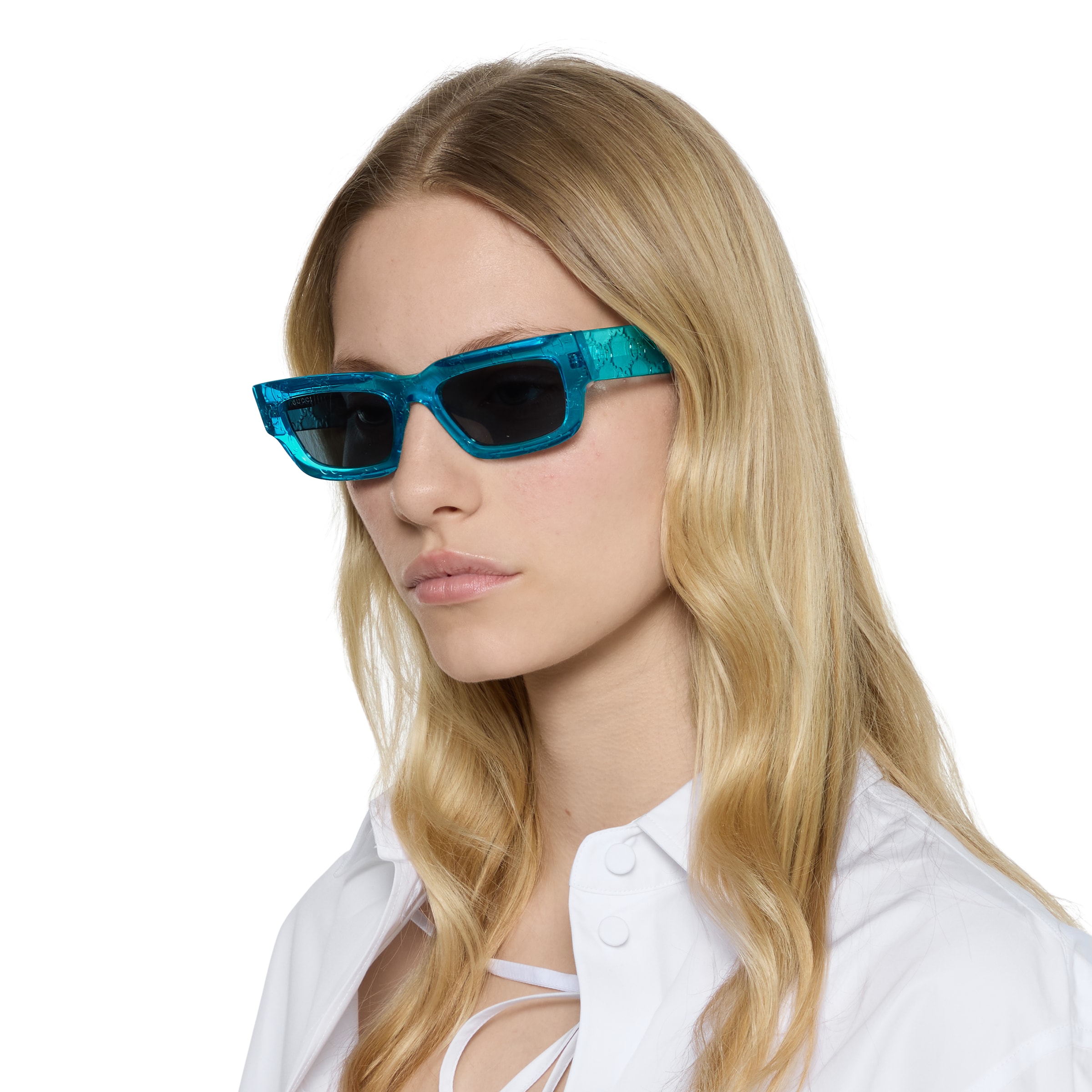 Rectangular frame sunglasses in light blue | GUCCI® US