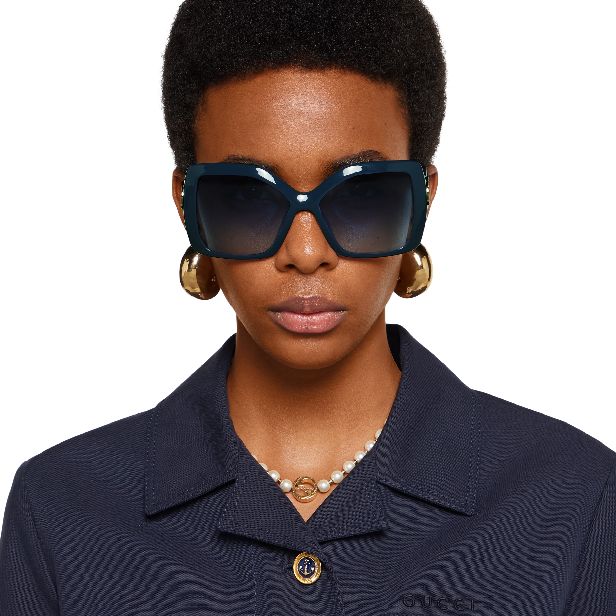 Square frame sunglasses in navy | GUCCI® US