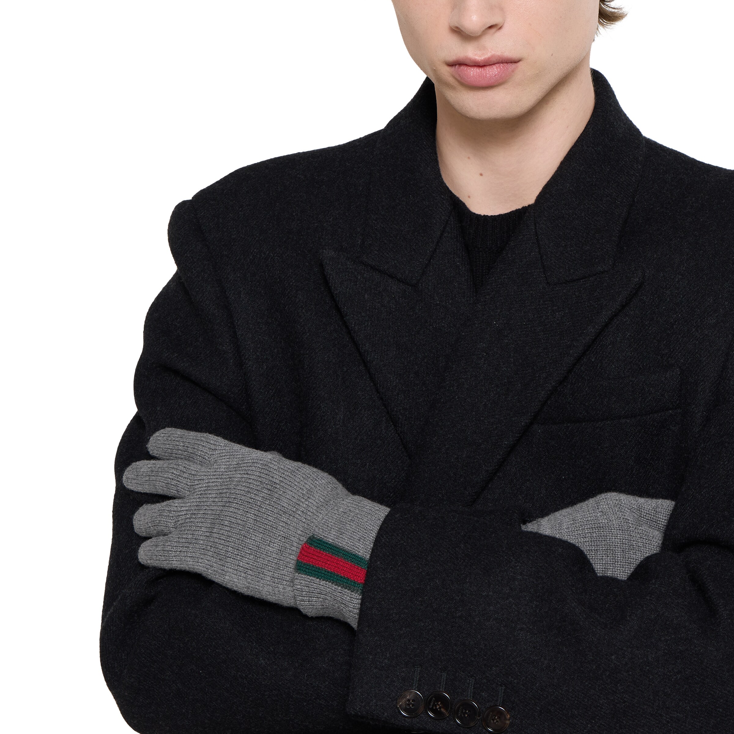 Wool gloves with Web in grey | GUCCI® US