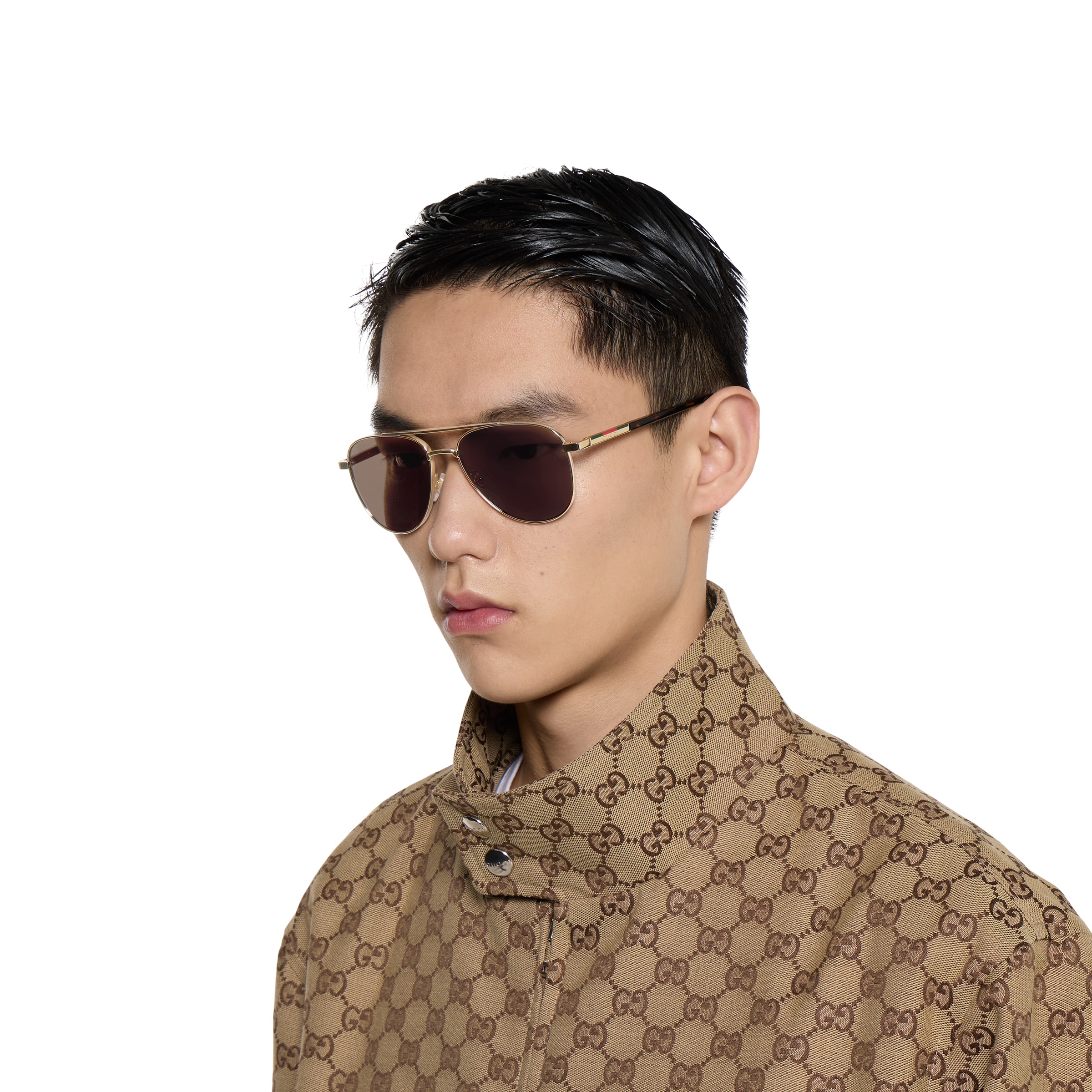 Aviator frame sunglasses in light gold | GUCCI® US