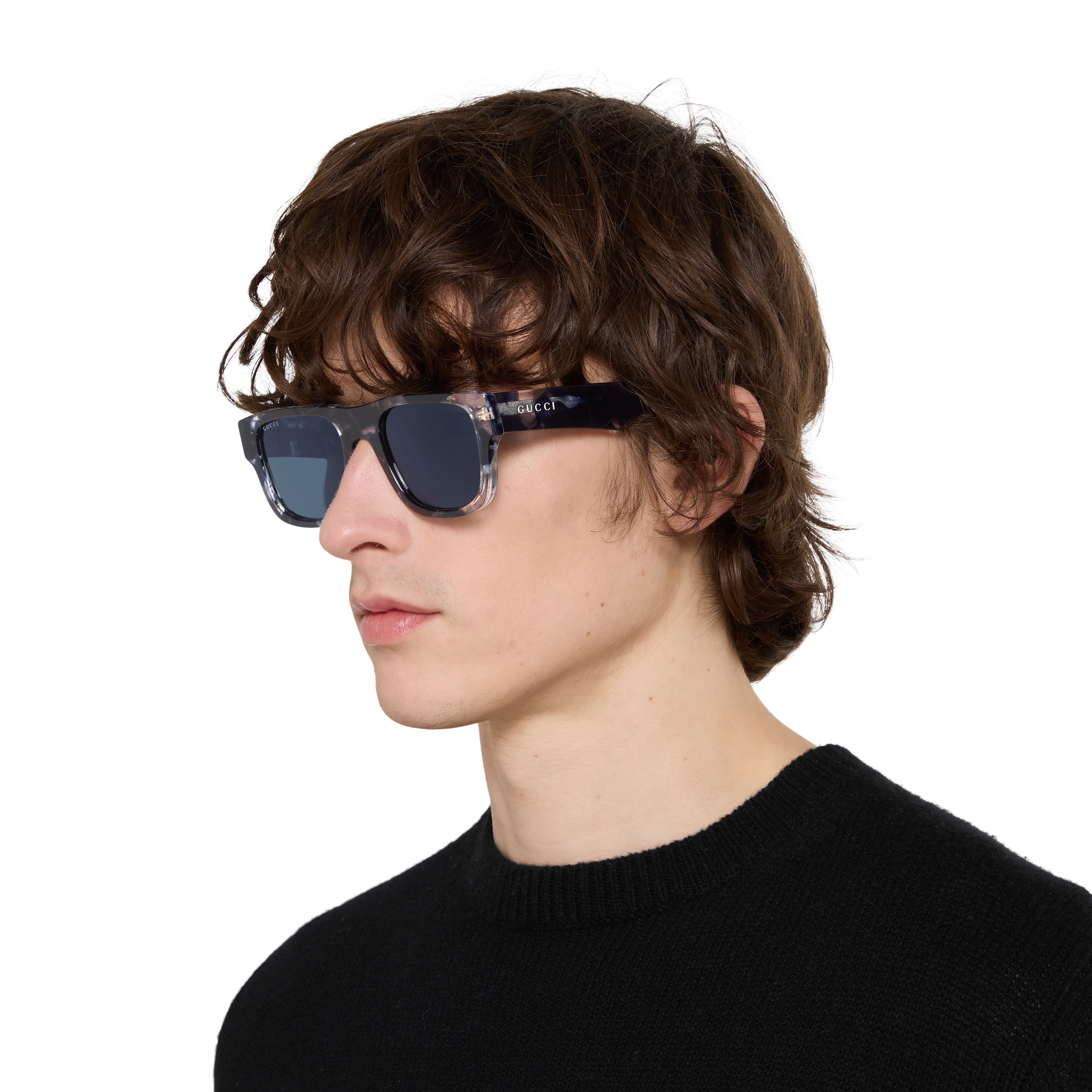 Rectangular frame sunglasses in blue tortoiseshell | GUCCI® US