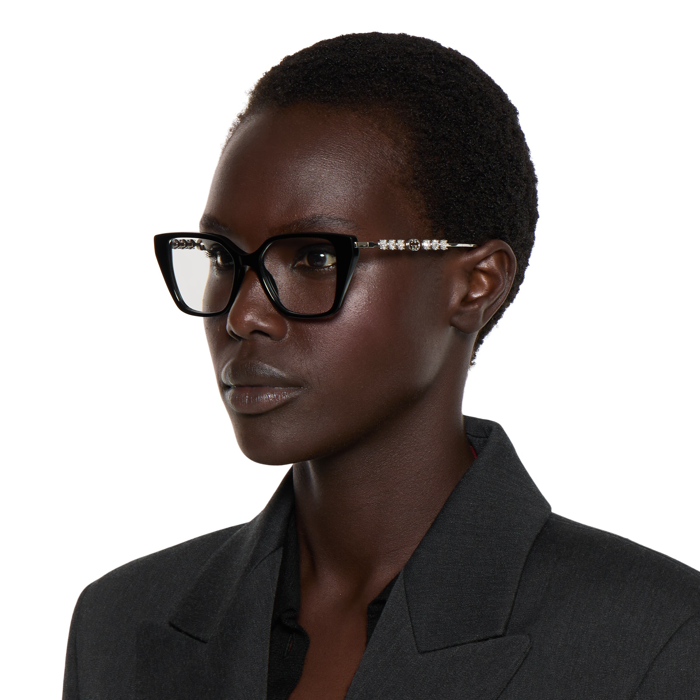 Gucci Black Cat Eye Frame Injection Optical Designer Eyeglasses Frames SRP: $385 Gucci Gg1537ok Black Female Rectangle Optical Frames  main image 4