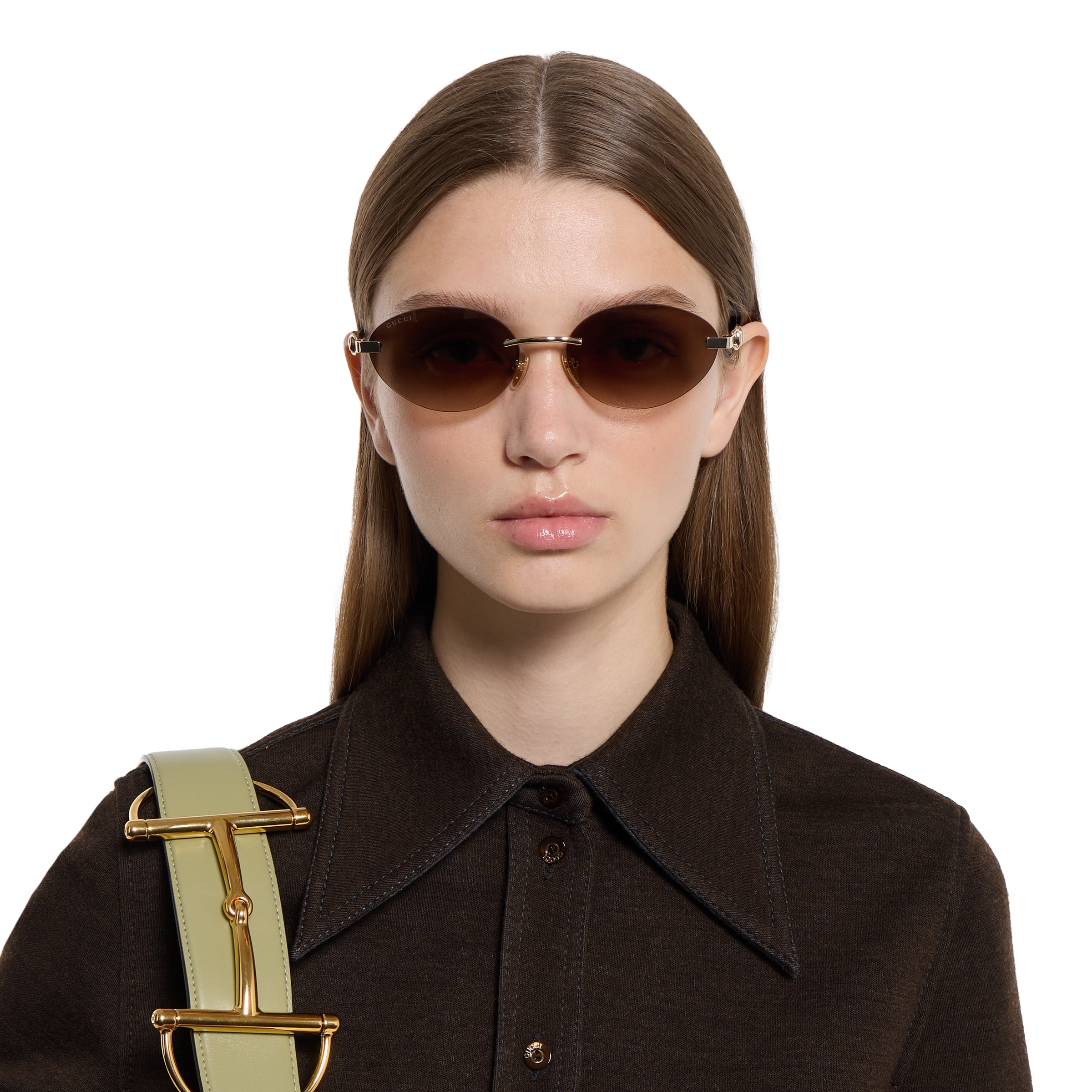 Frameless oval sunglasses in ivory | GUCCI® ZA
