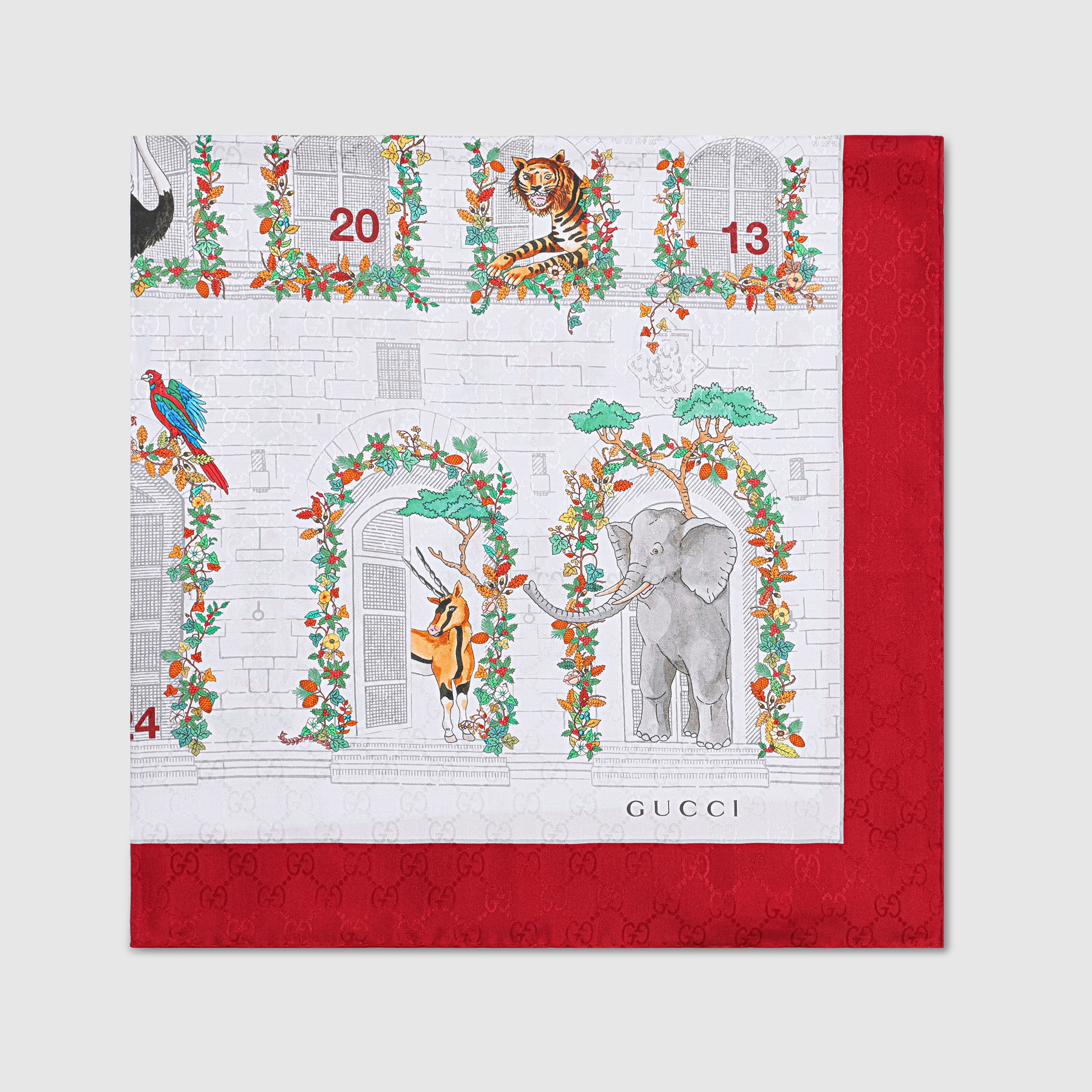 Printed silk twill carré in dark grey and red | GUCCI® US