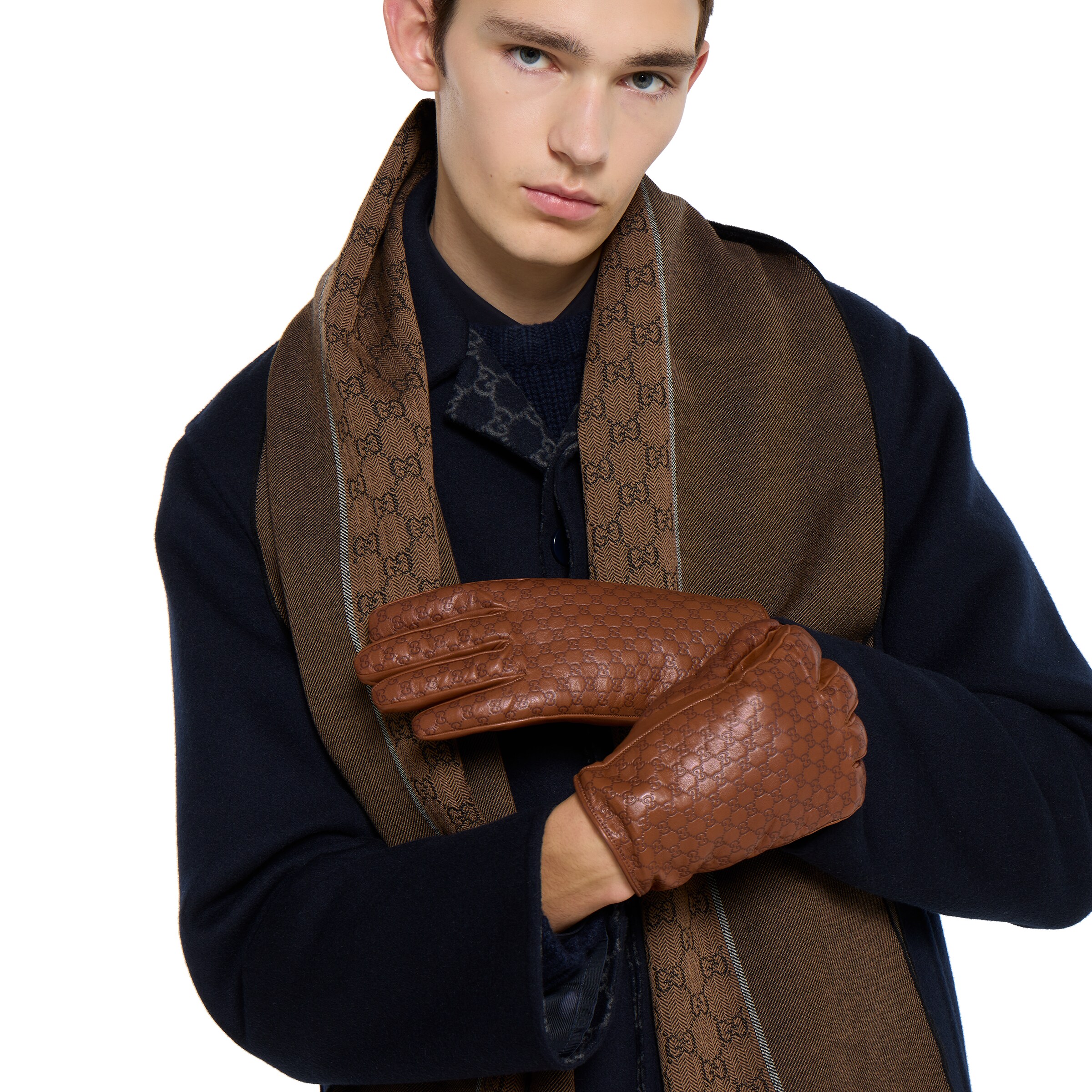 GGエンボス レザー グローブ ・ブラウン | GUCCI公式