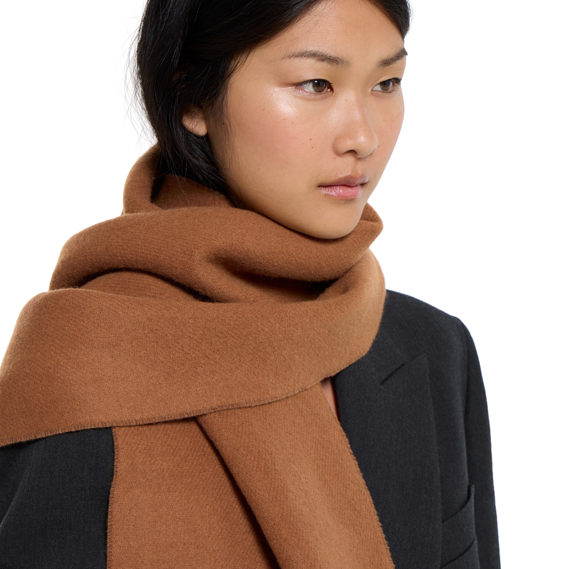 ウールカシミア スカーフ ・ダークブラウン＆ライトブラウン