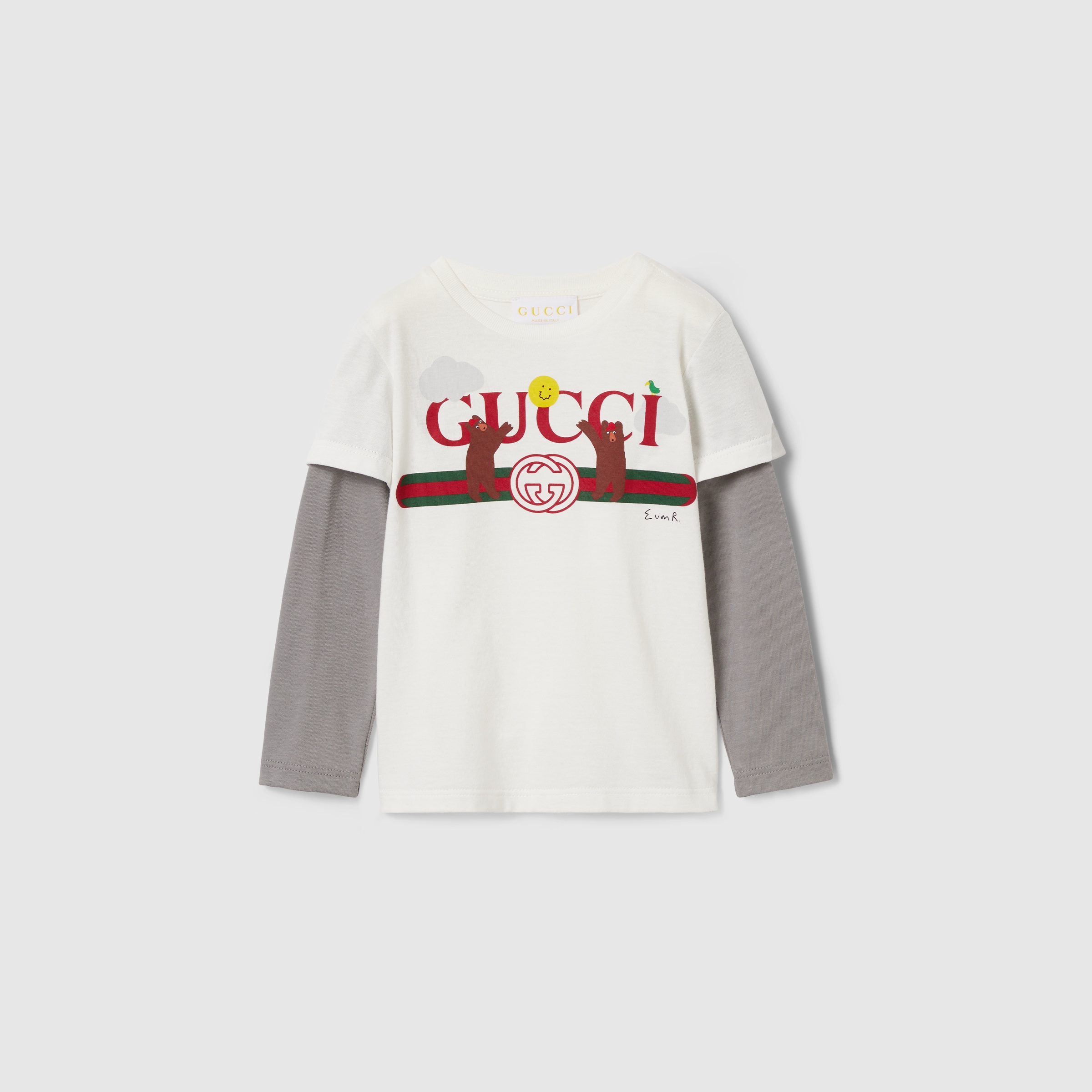 Baby cotton T-shirt in white and light grey | GUCCI® US